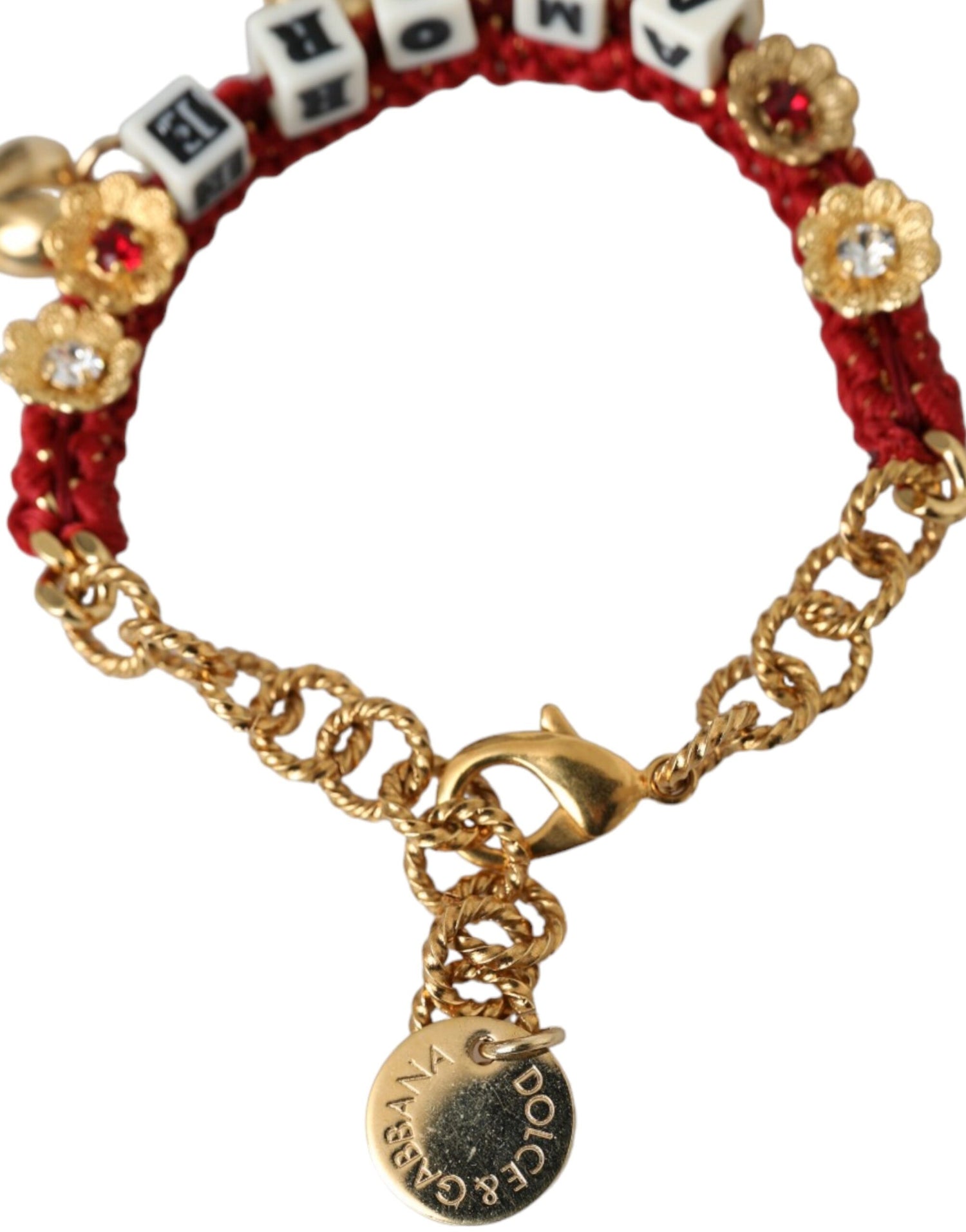 Dolce &amp; Gabbana Gold Tone Brass Chain AMORE Fashion Bracelet