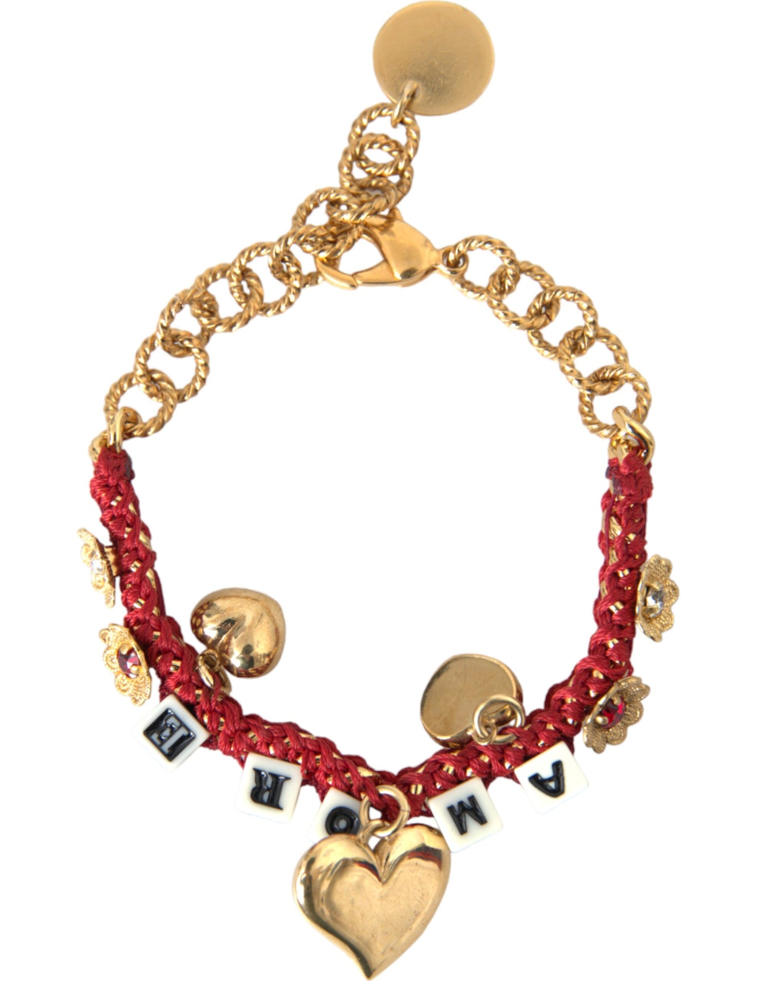 Dolce &amp; Gabbana Gold Tone Brass Chain AMORE Fashion Bracelet