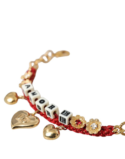 Dolce &amp; Gabbana Gold Tone Brass Chain AMORE Fashion Bracelet