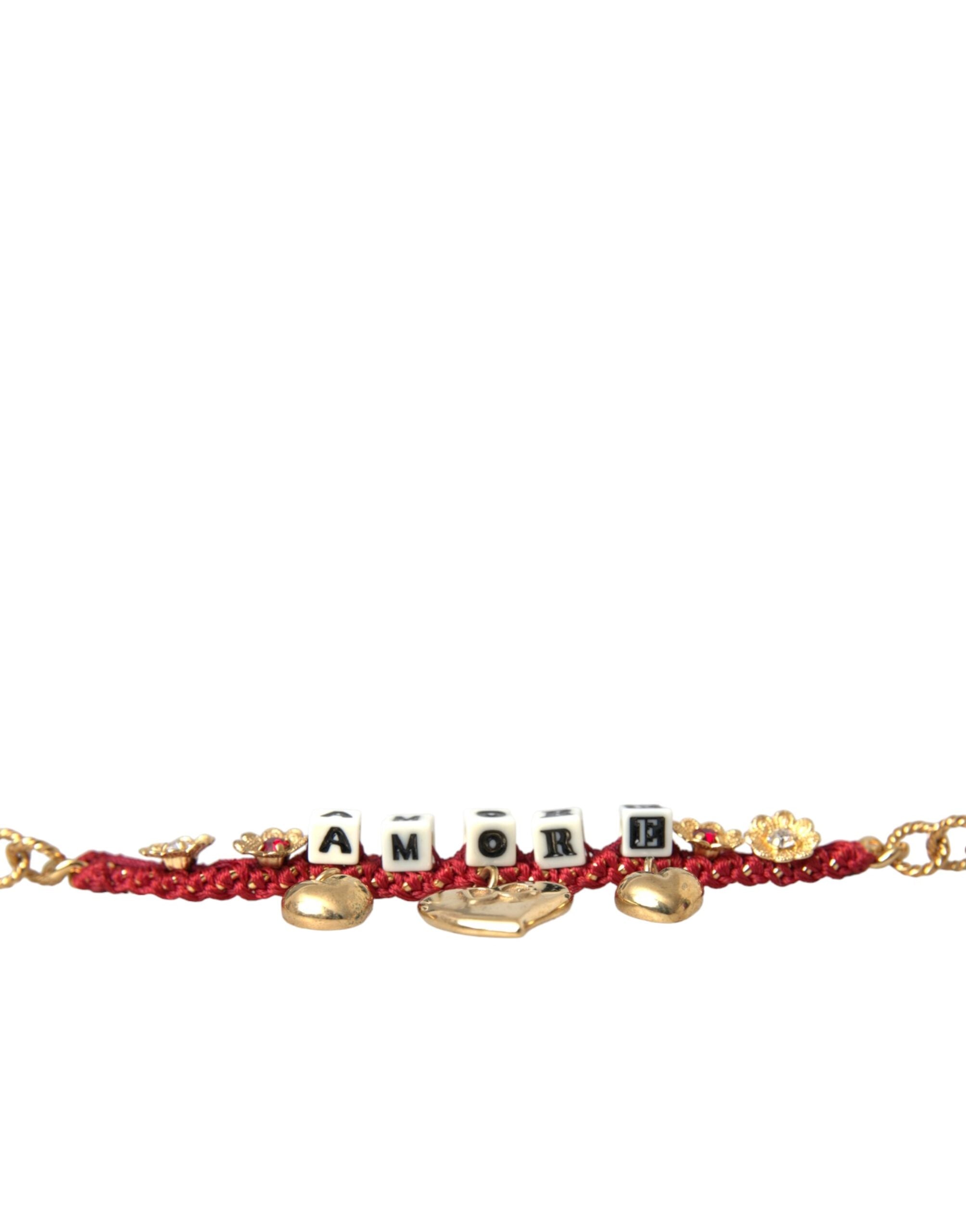 Dolce &amp; Gabbana Gold Tone Brass Chain AMORE Fashion Bracelet