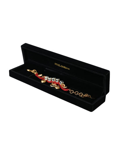 Dolce &amp; Gabbana Gold Tone Brass Chain AMORE Fashion Bracelet