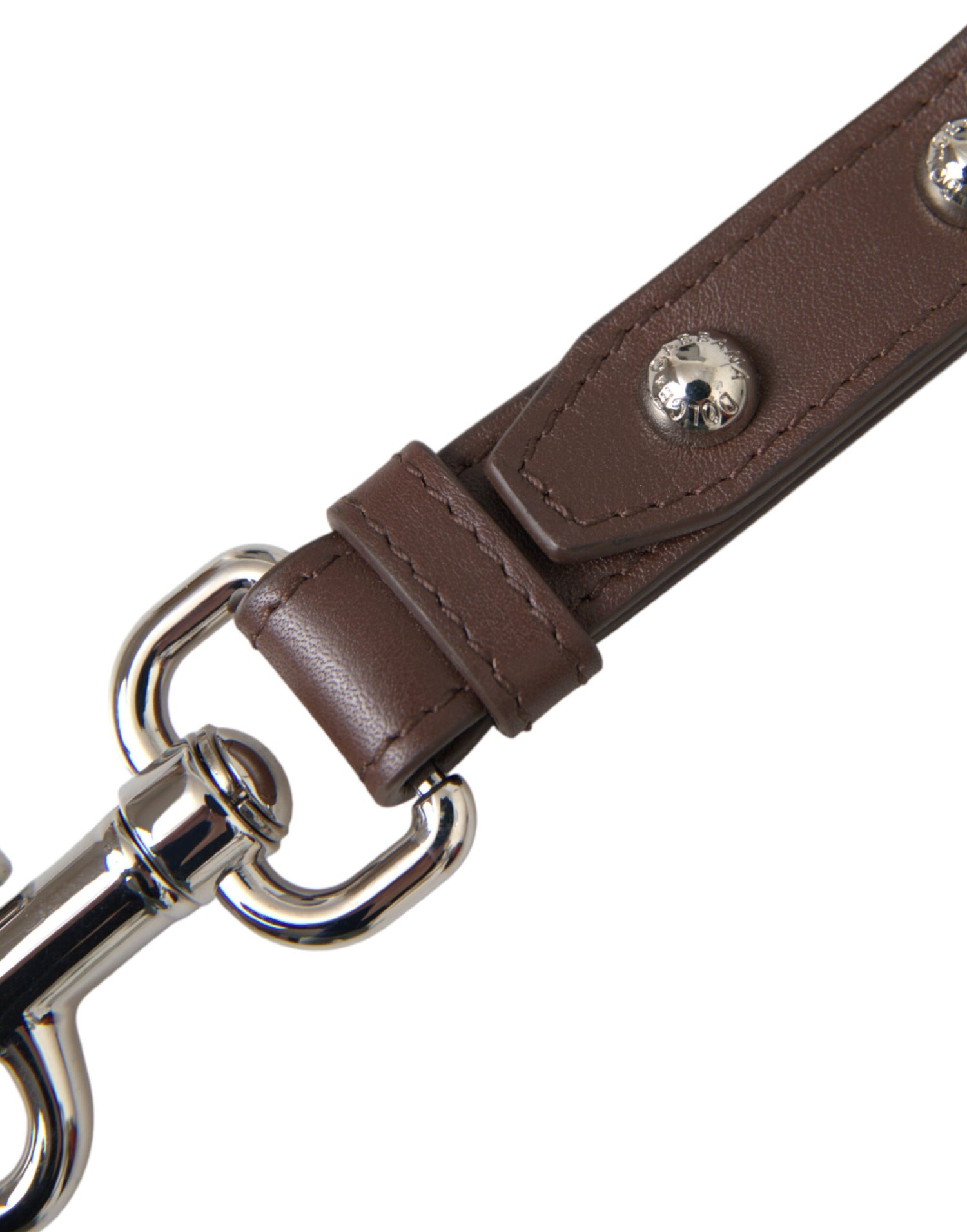 Dolce &amp; Gabbana Brown Plain Leather Silver Brass Keyring Holder Keychain