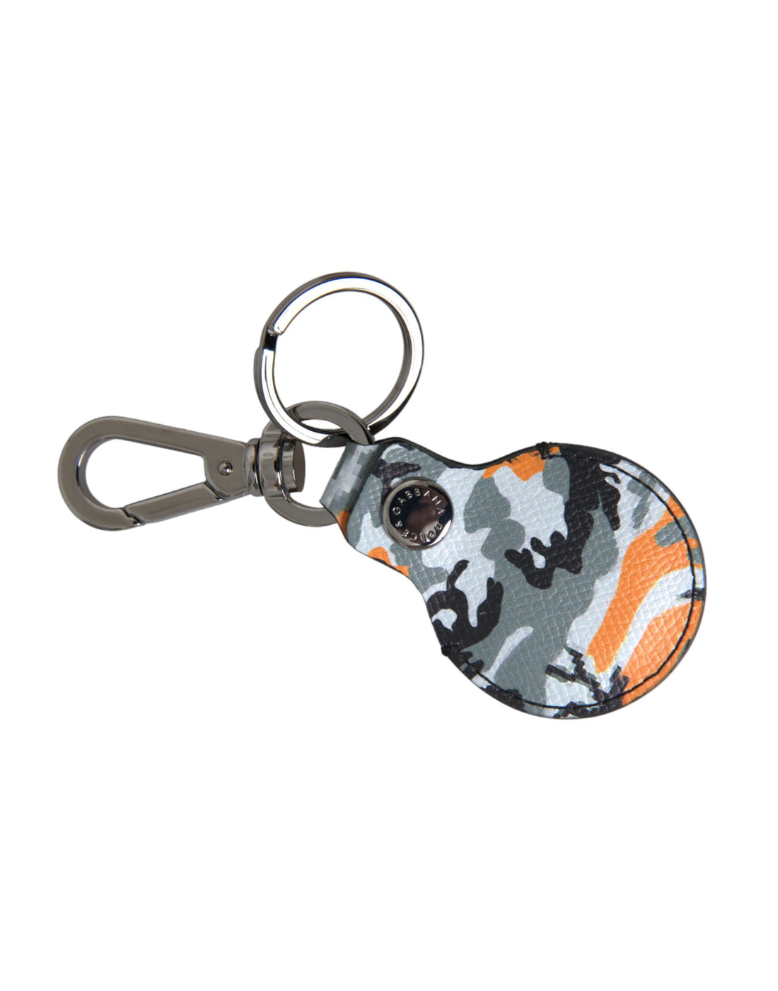 Dolce &amp; Gabbana Camouflage Leather DG Logo Round Metal Keyring Keychain