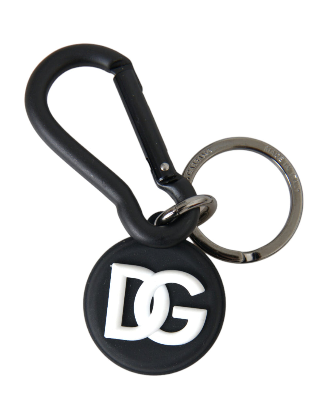 Dolce &amp; Gabbana Black White Rubber DG Logo Round Metal Keyring Keychain