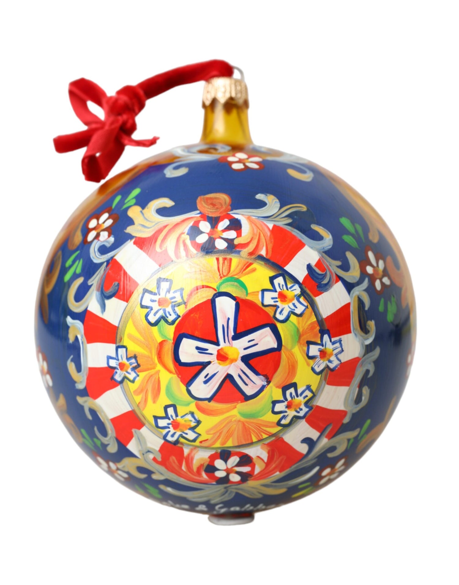 Dolce &amp; Gabbana Gold Tone Carretto Print Round Ornament Christmas Ball