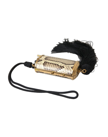 Dolce &amp; Gabbana Beige Exotic Leather Mini Mirror Tassel Make Up Holder Bag