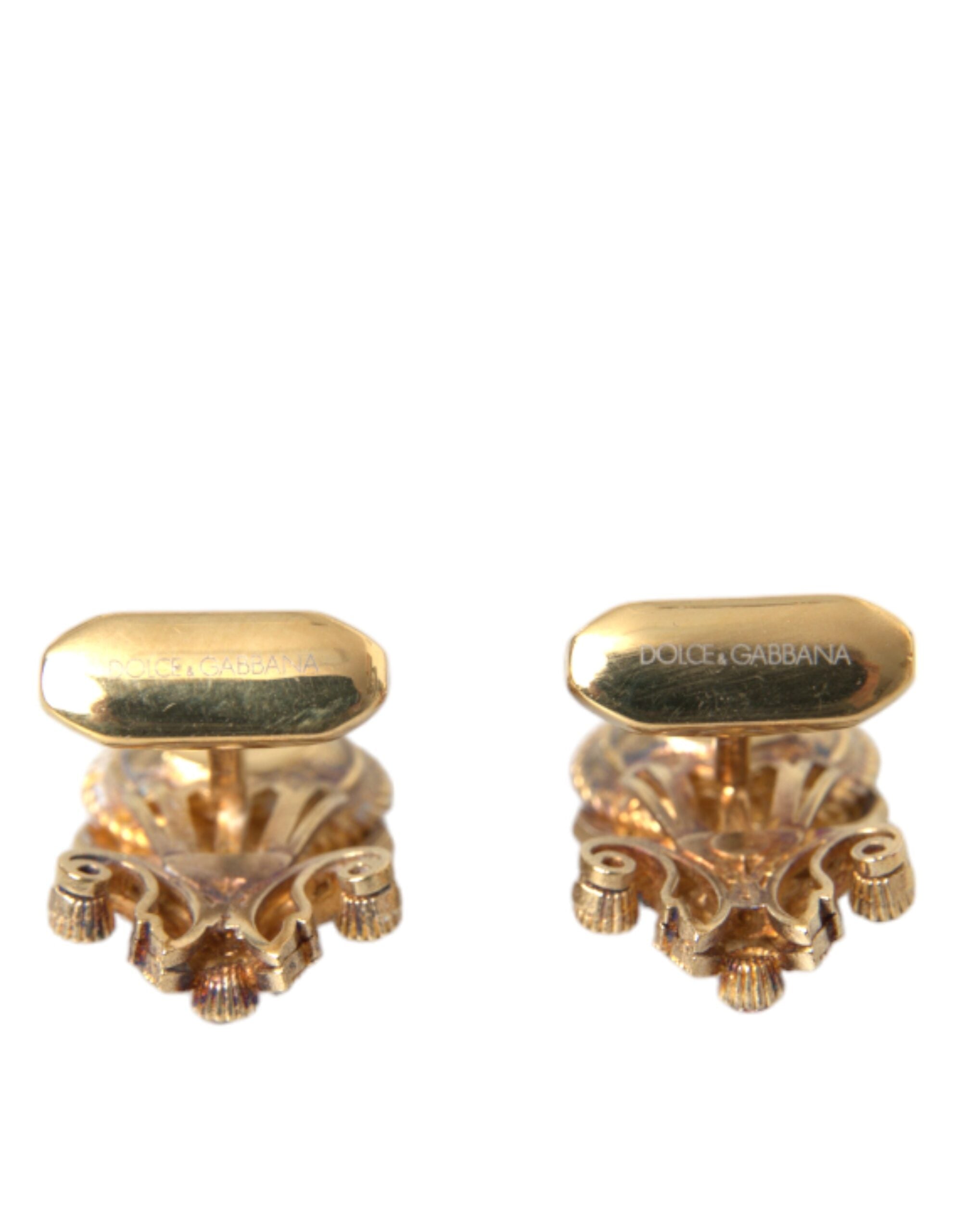 Dolce &amp; Gabbana Gold Tone 925 Sterling Silver Crystal Cufflink