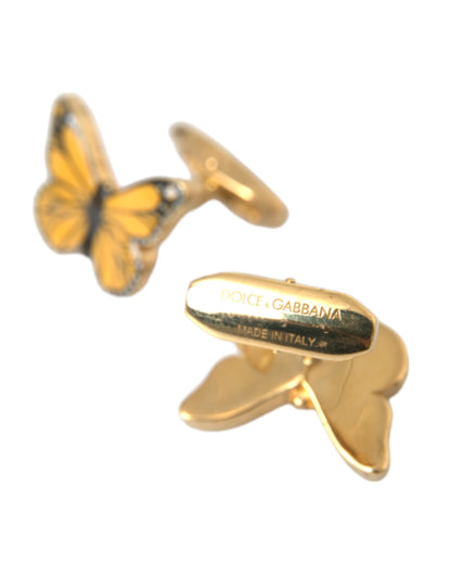 Dolce &amp; Gabbana Gold Tone Brass Butterfly Enamel Men Cufflink