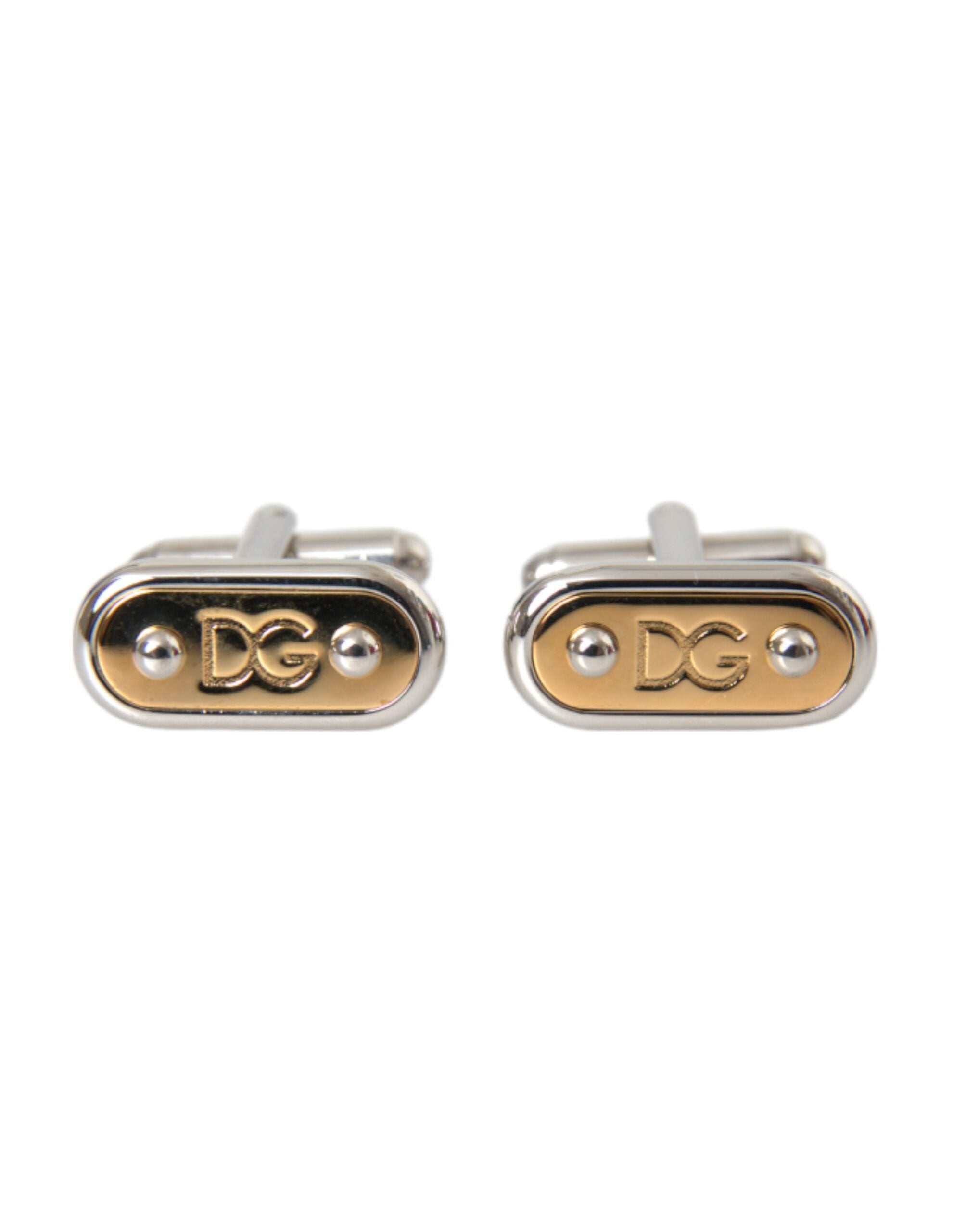 Dolce &amp; Gabbana Silver Gold Plated Metal Brass Pin Cufflinks