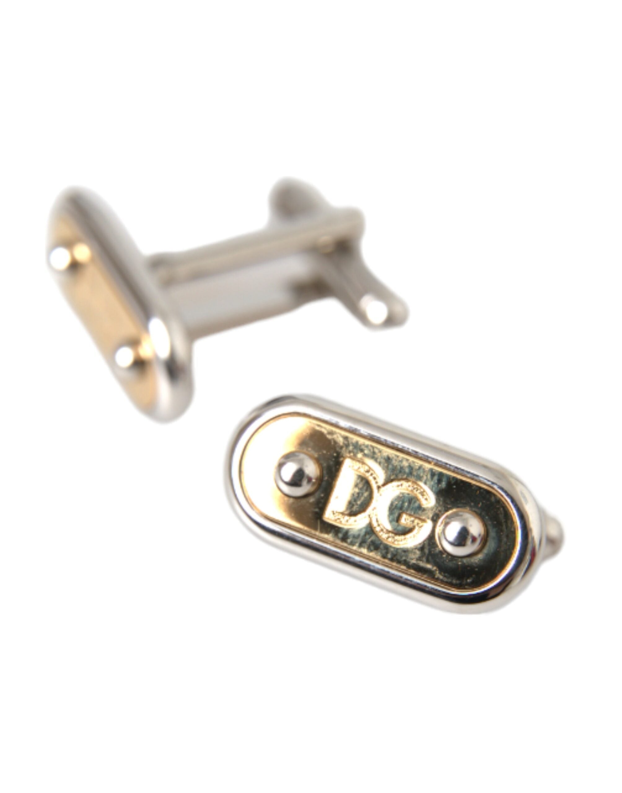 Dolce &amp; Gabbana Silver Gold Plated Metal Brass Pin Cufflinks