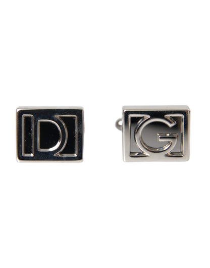 Dolce &amp; Gabbana Silver Plated Metal Brass DG Logo Pin Cufflinks