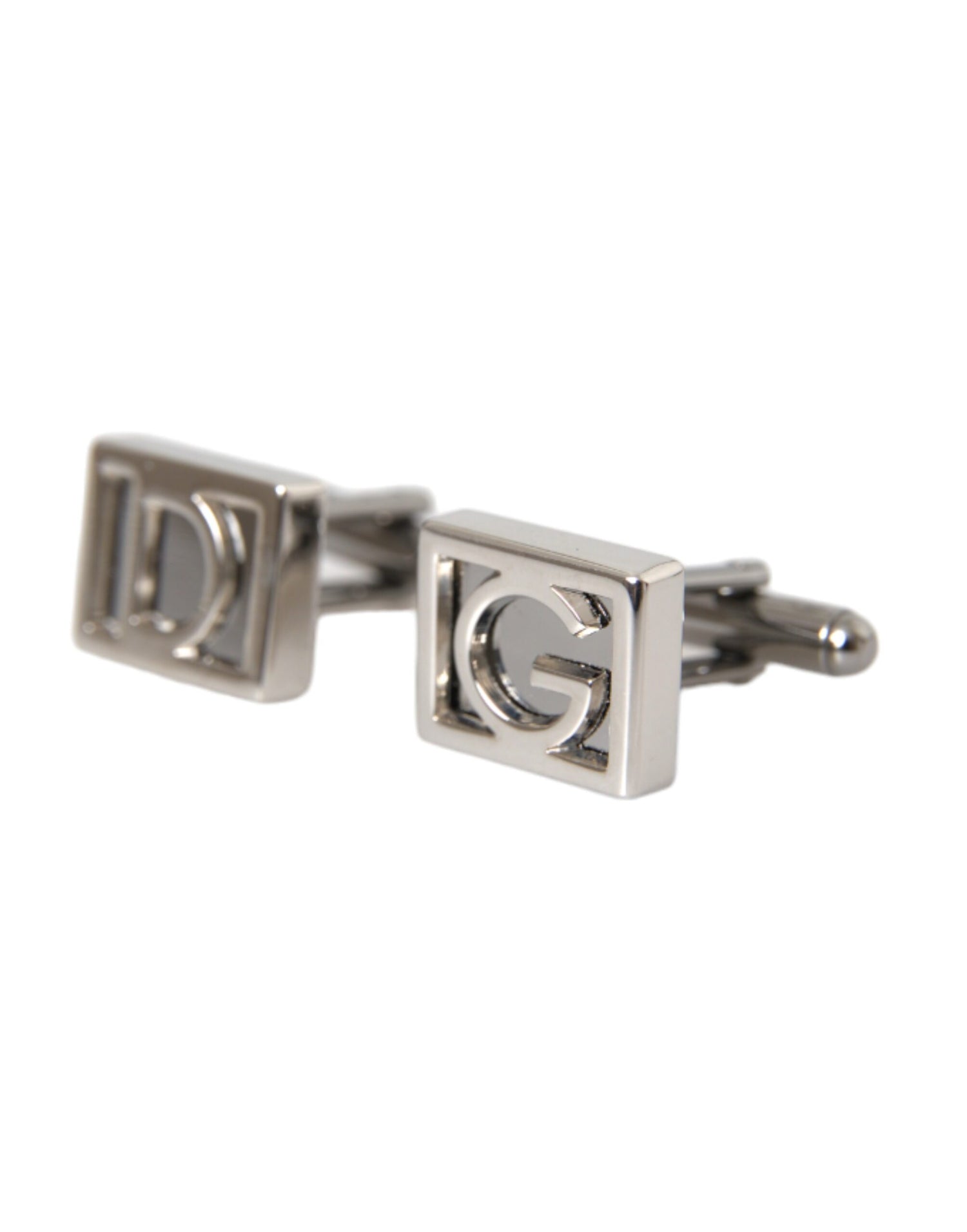 Dolce &amp; Gabbana Silver Plated Metal Brass DG Logo Pin Cufflinks