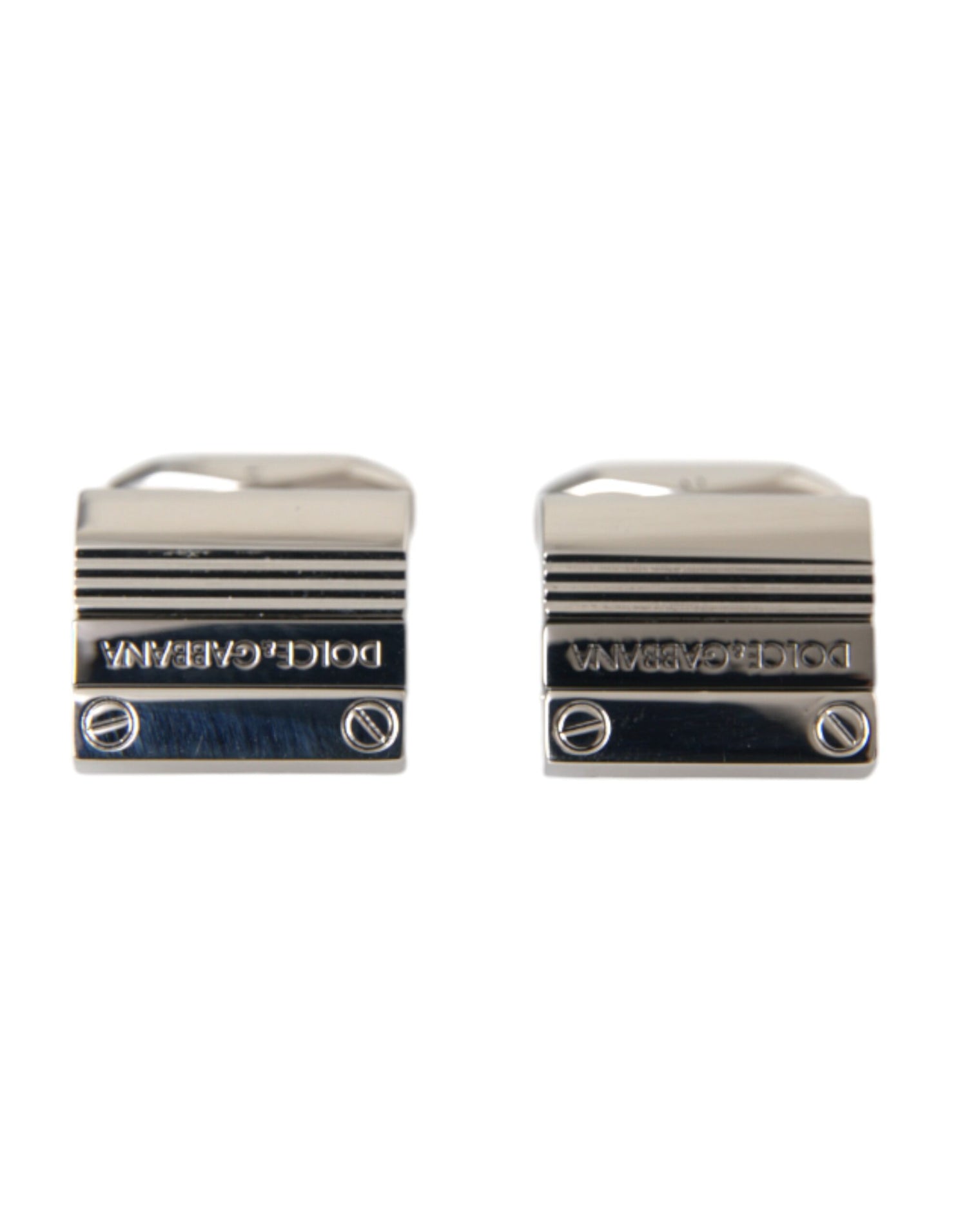 Dolce &amp; Gabbana Silver Plated Metal Brass DG Logo Pin Cufflinks