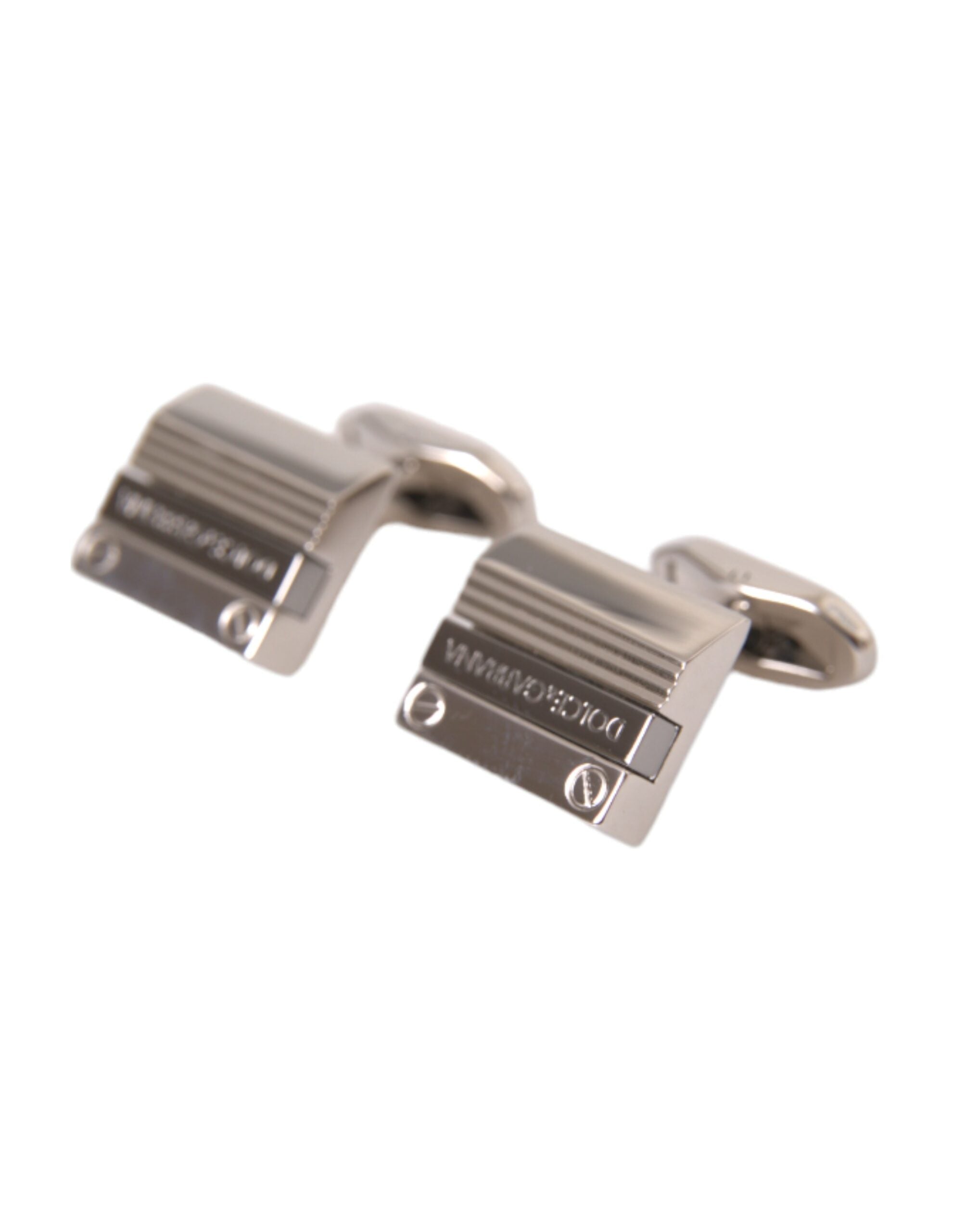 Dolce &amp; Gabbana Silver Plated Metal Brass DG Logo Pin Cufflinks