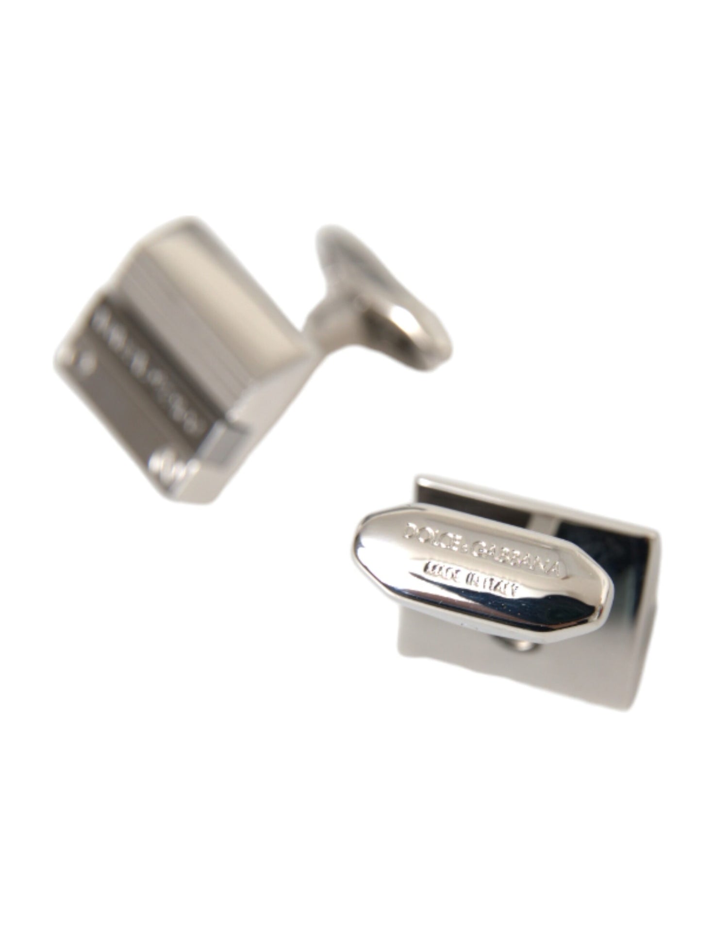 Dolce &amp; Gabbana Silver Plated Metal Brass DG Logo Pin Cufflinks