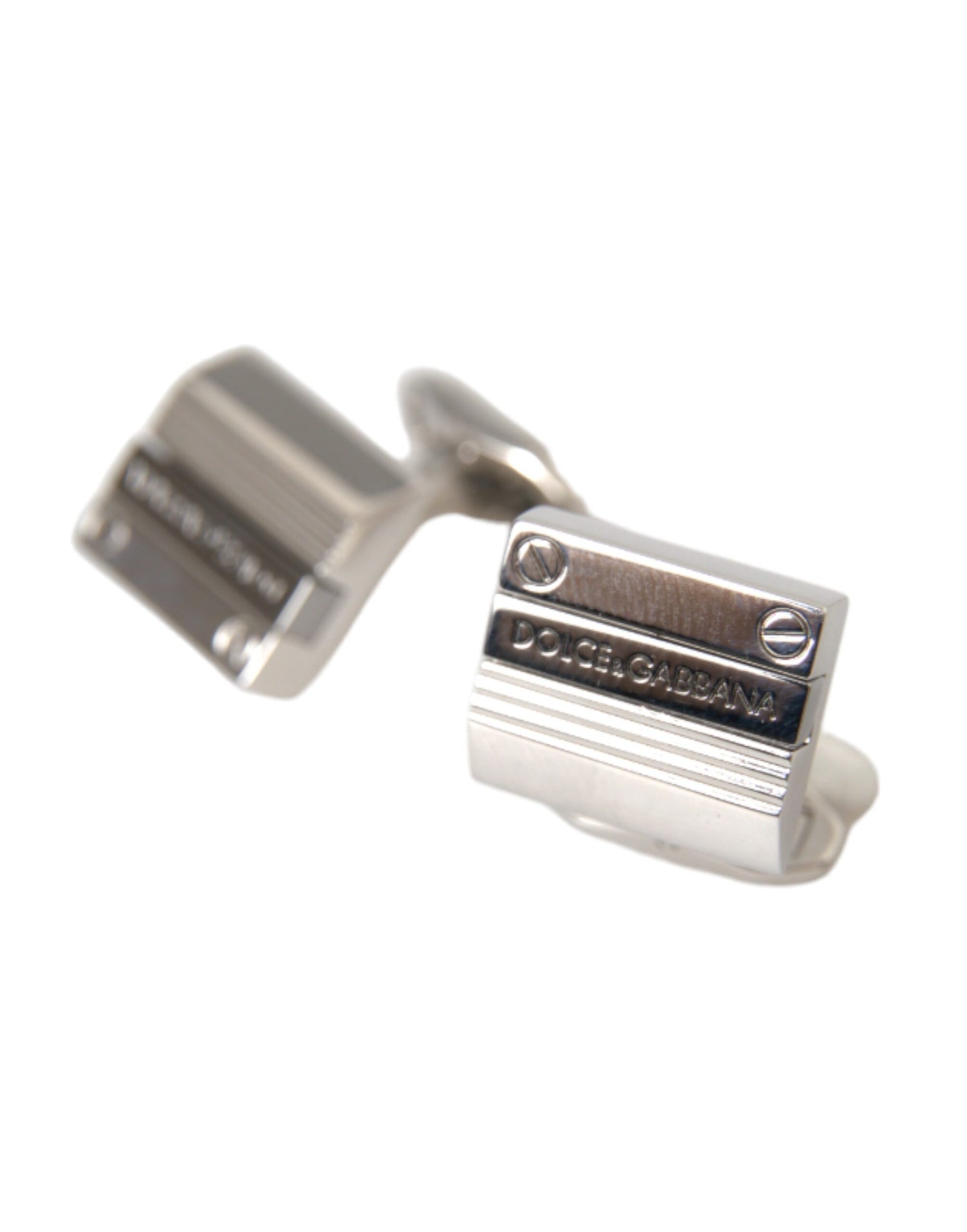 Dolce &amp; Gabbana Silver Plated Metal Brass DG Logo Pin Cufflinks