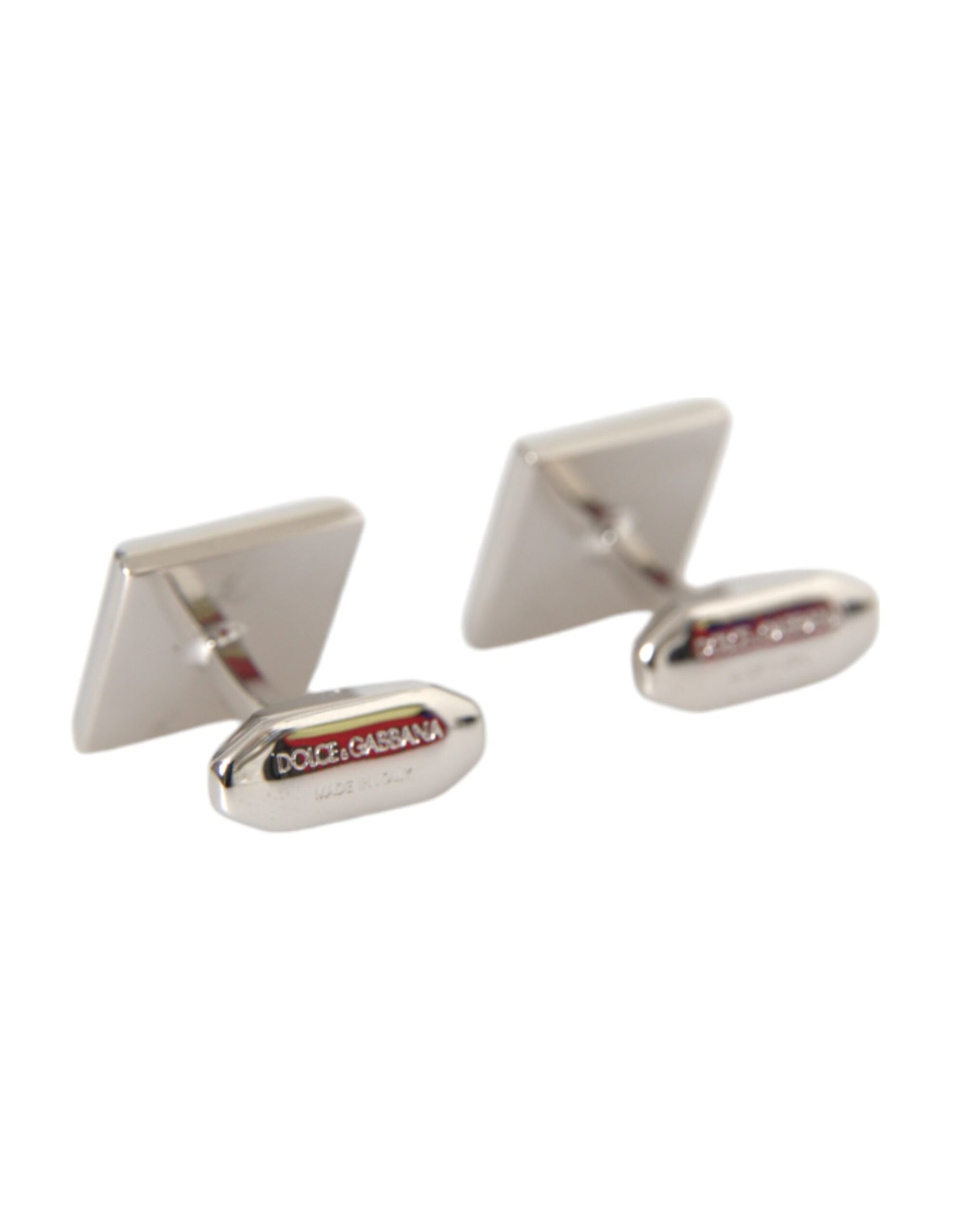 Dolce &amp; Gabbana Silver Plated Brass Pin Crystal Cufflinks