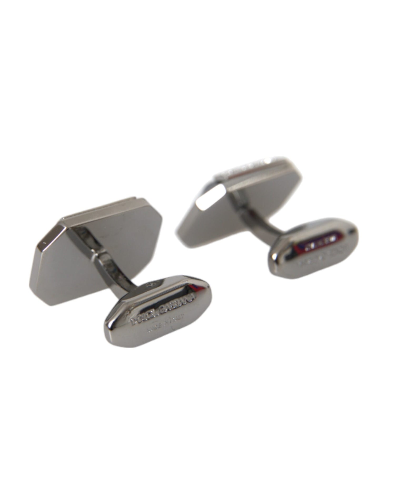 Dolce &amp; Gabbana Silver Plated Brass Pin Crystal Cufflinks