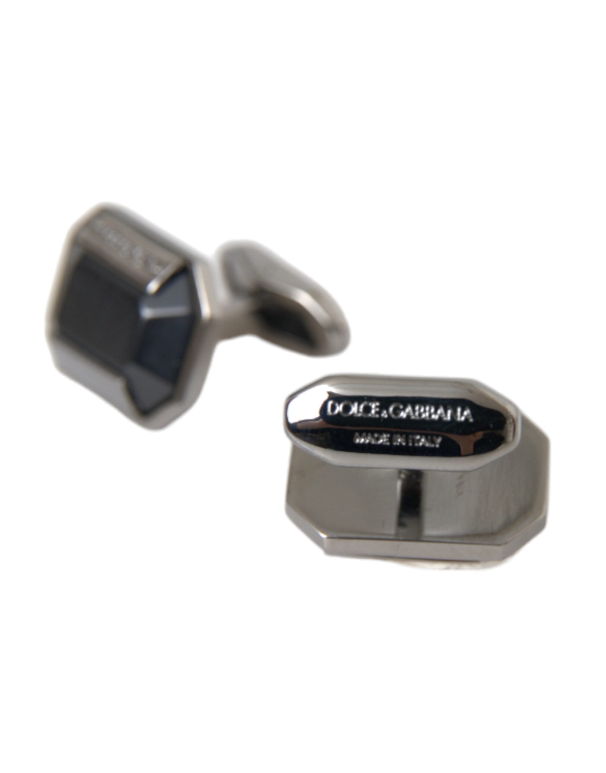 Dolce &amp; Gabbana Silver Plated Brass Pin Crystal Cufflinks