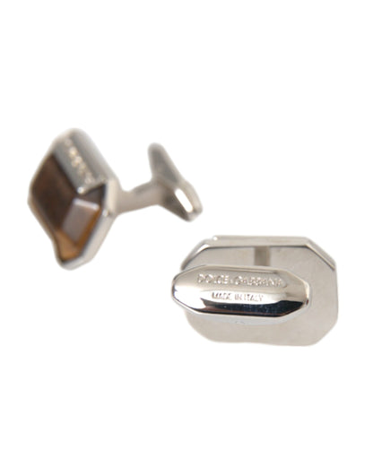 Dolce &amp; Gabbana Silver Plated Brass Pin Crystal Cufflinks