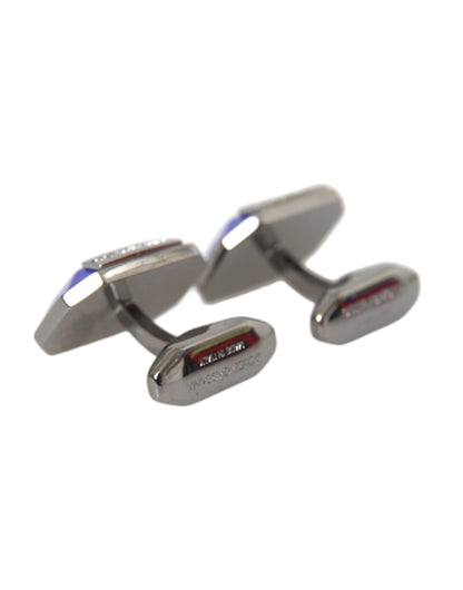 Dolce &amp; Gabbana Silver Plated Brass Pin Crystal Cufflinks