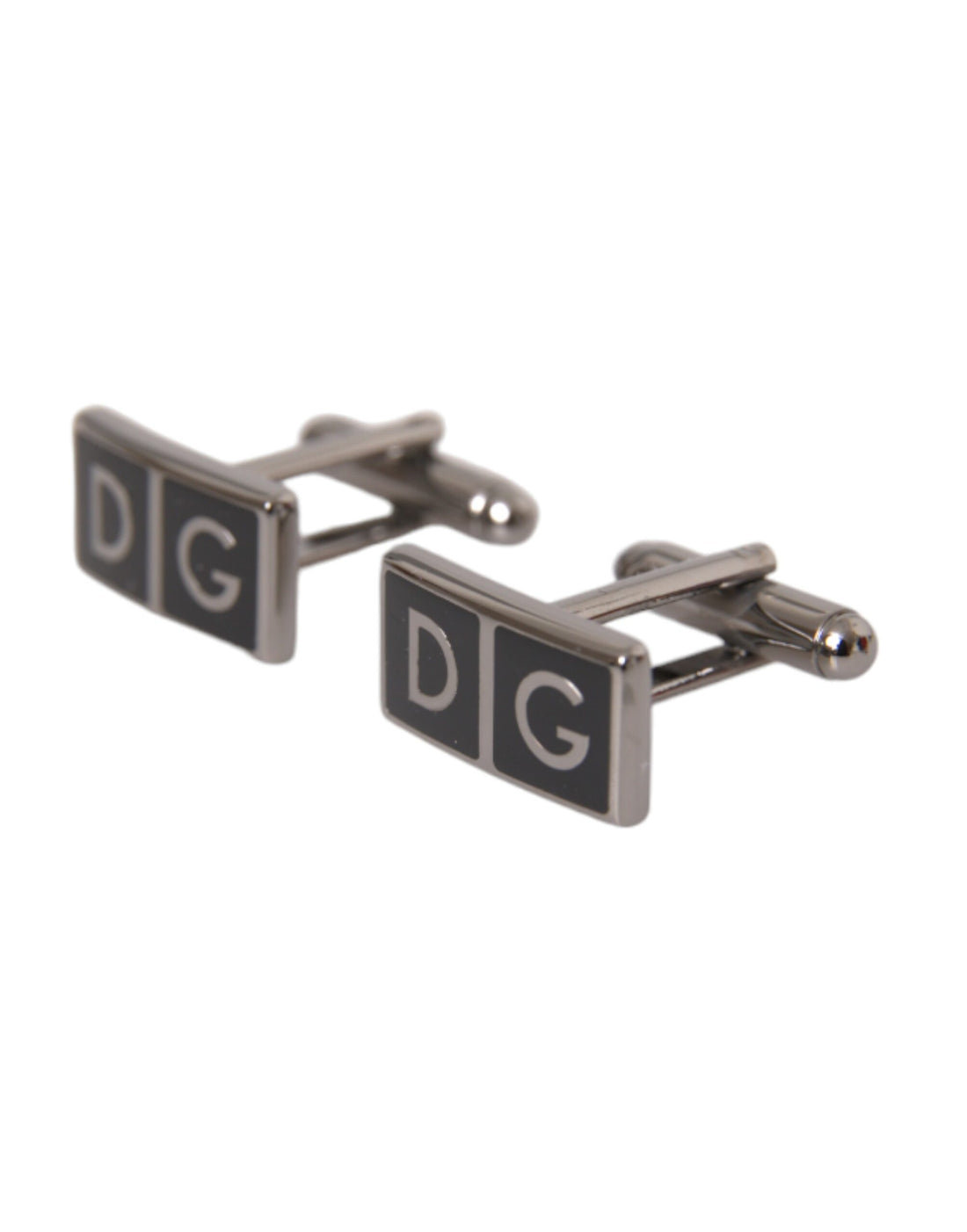 Dolce &amp; Gabbana Silver Plated Metal Brass DG Logo Pin Cufflinks