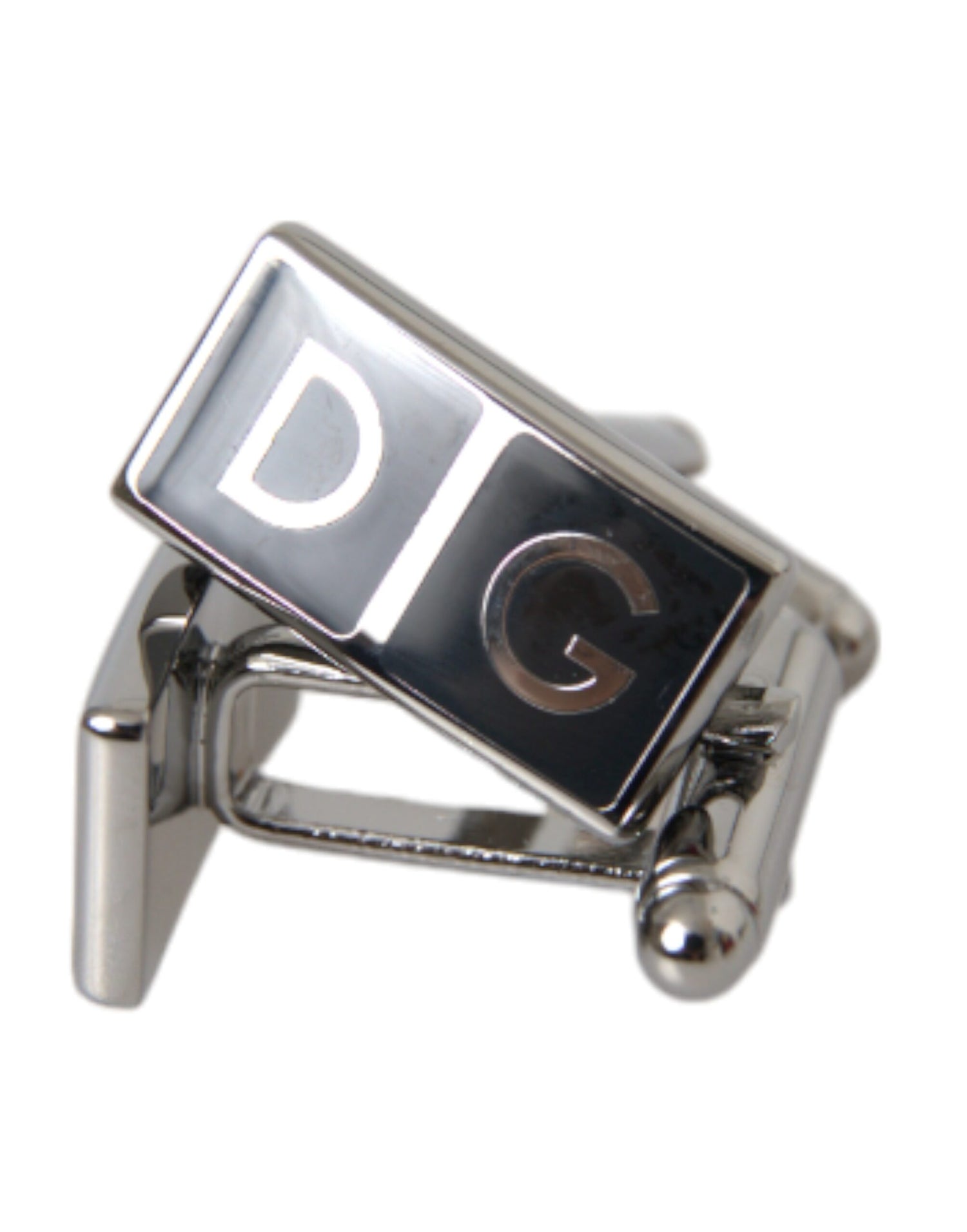 Dolce &amp; Gabbana Silver Plated Metal Brass DG Logo Pin Cufflinks