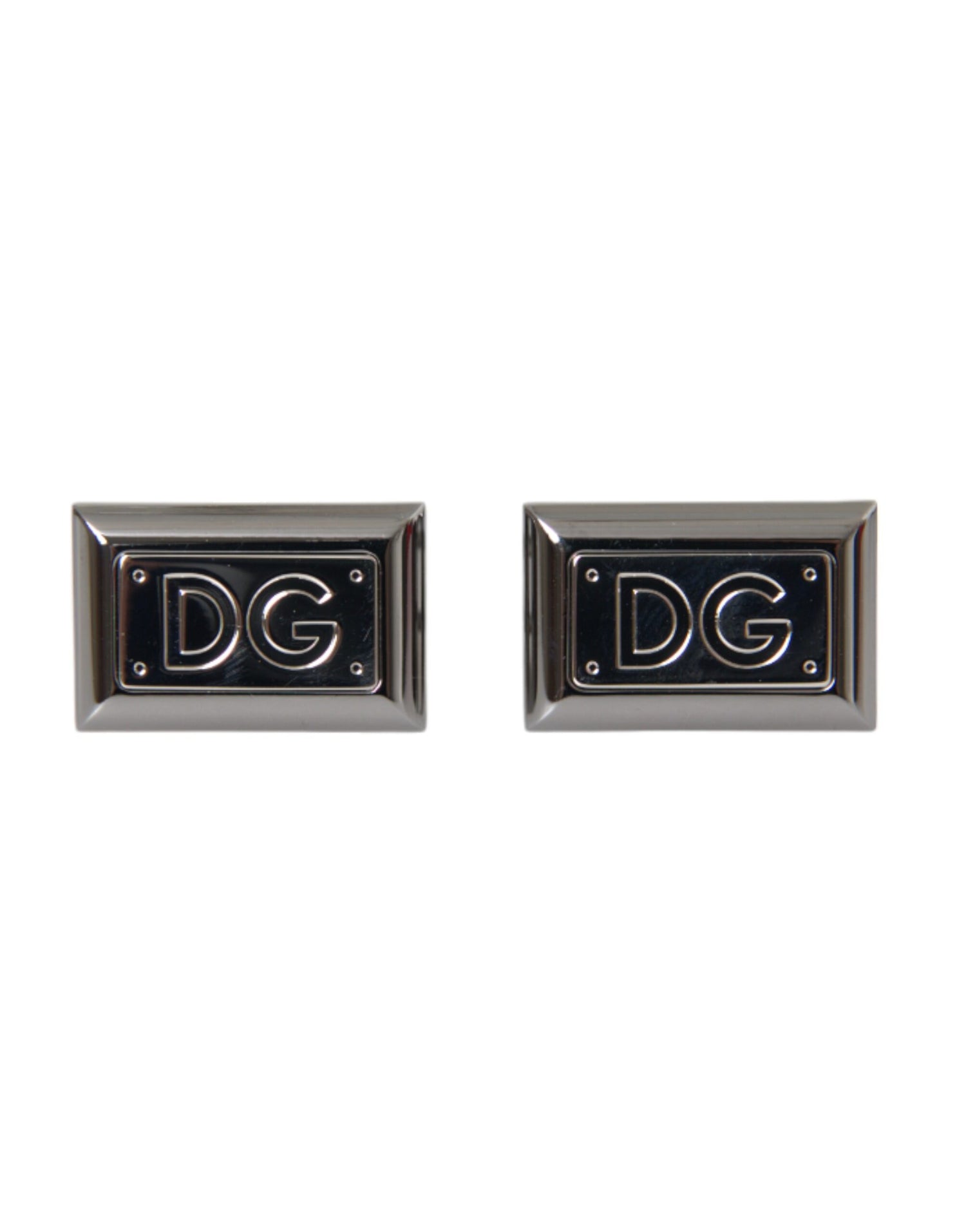 Dolce &amp; Gabbana Silver Plated Metal Brass DG Logo Pin Cufflinks