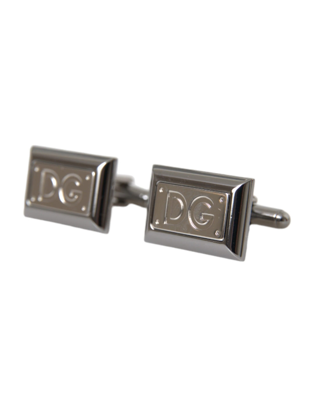 Dolce &amp; Gabbana Silver Plated Metal Brass DG Logo Pin Cufflinks