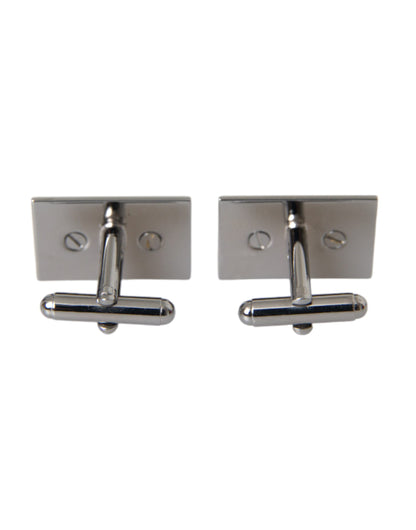 Dolce &amp; Gabbana Silver Plated Metal Brass DG Logo Pin Cufflinks