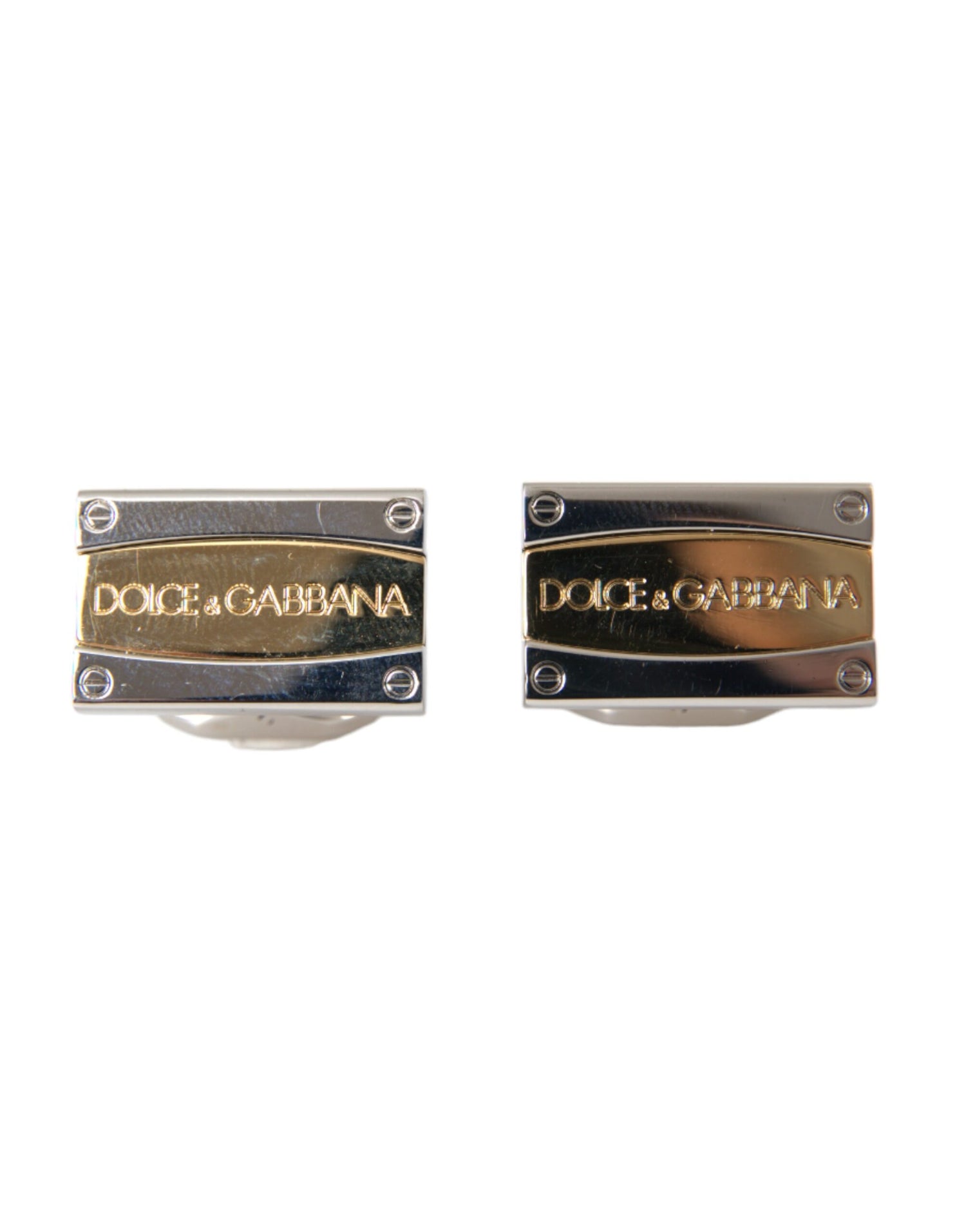 Dolce &amp; Gabbana Silver Gold Plated Brass DG Logo Pin Cufflinks