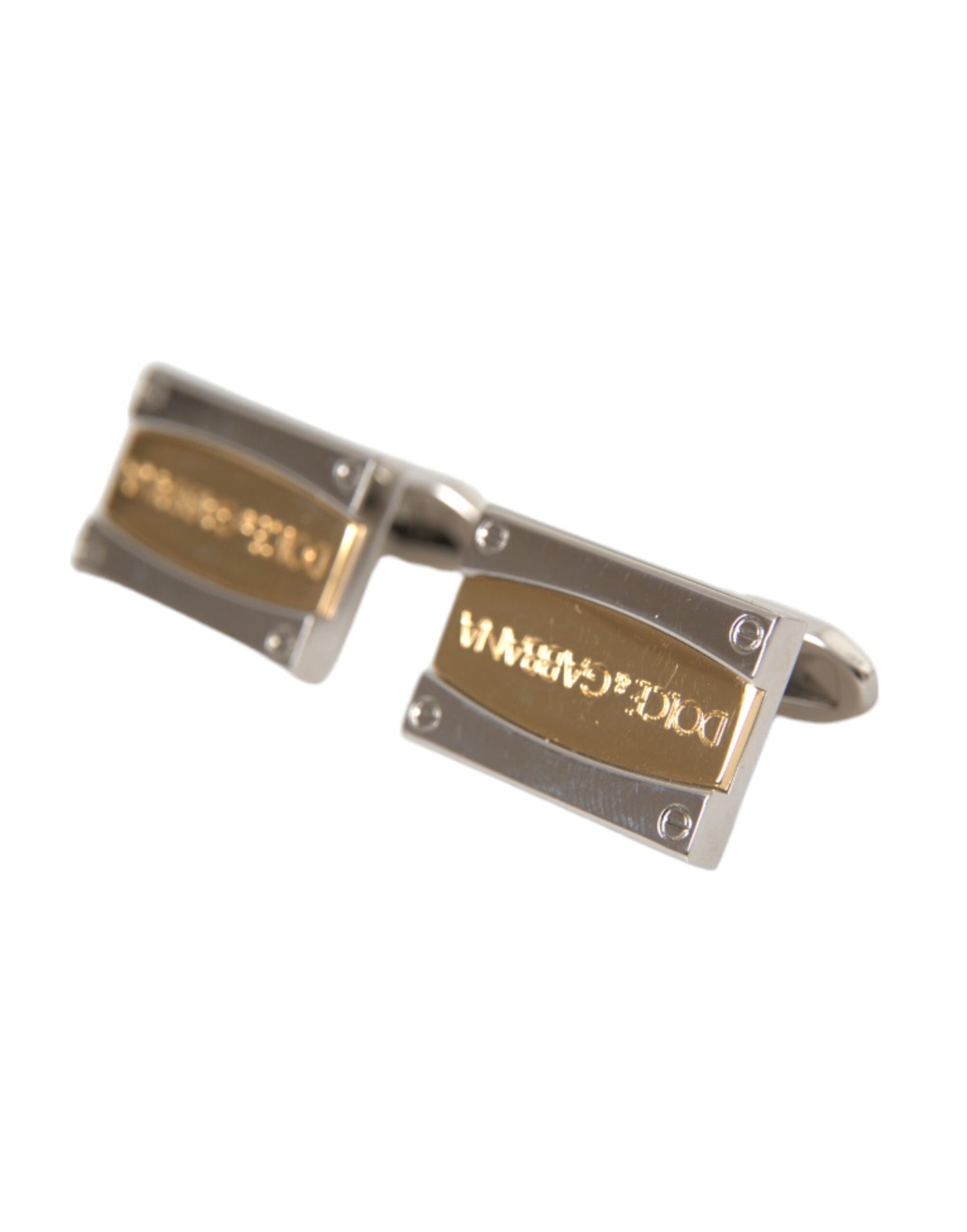 Dolce &amp; Gabbana Silver Gold Plated Brass DG Logo Pin Cufflinks