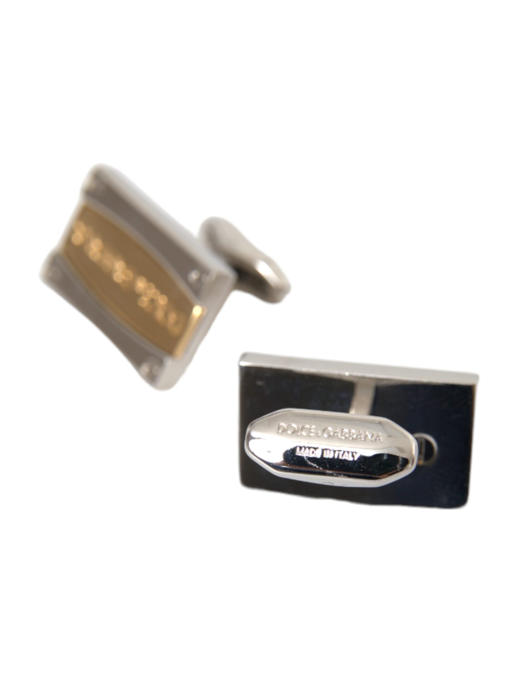 Dolce &amp; Gabbana Silver Gold Plated Brass DG Logo Pin Cufflinks