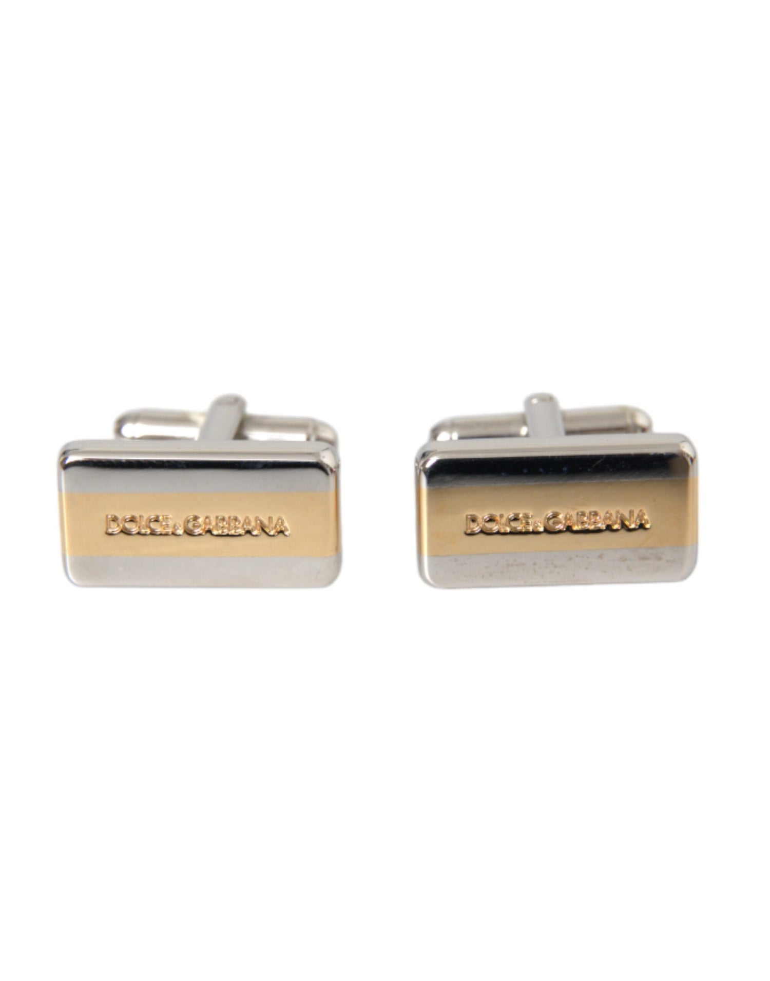 Dolce &amp; Gabbana Silver Gold Plated Brass DG Logo Pin Cufflinks