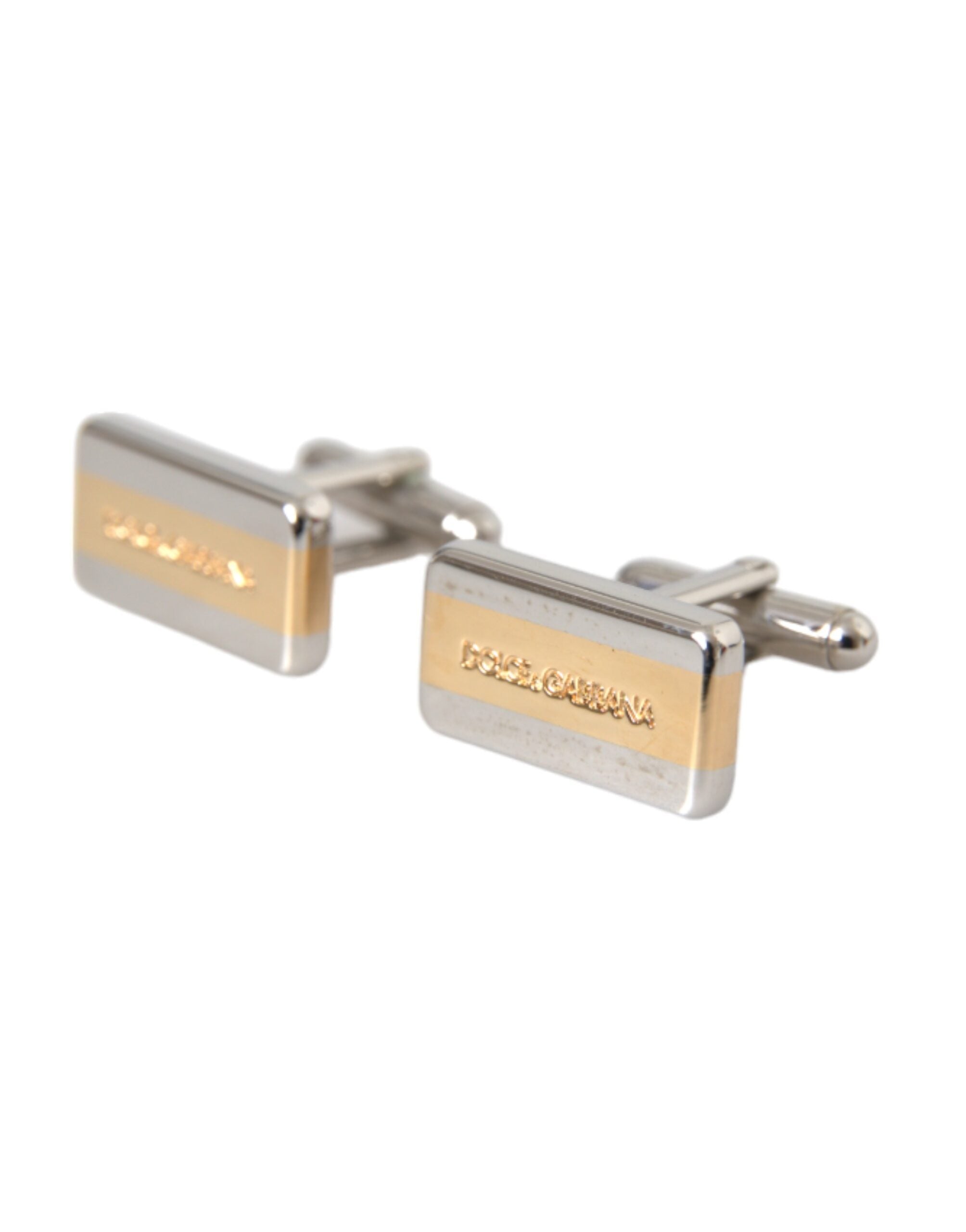 Dolce &amp; Gabbana Silver Gold Plated Brass DG Logo Pin Cufflinks