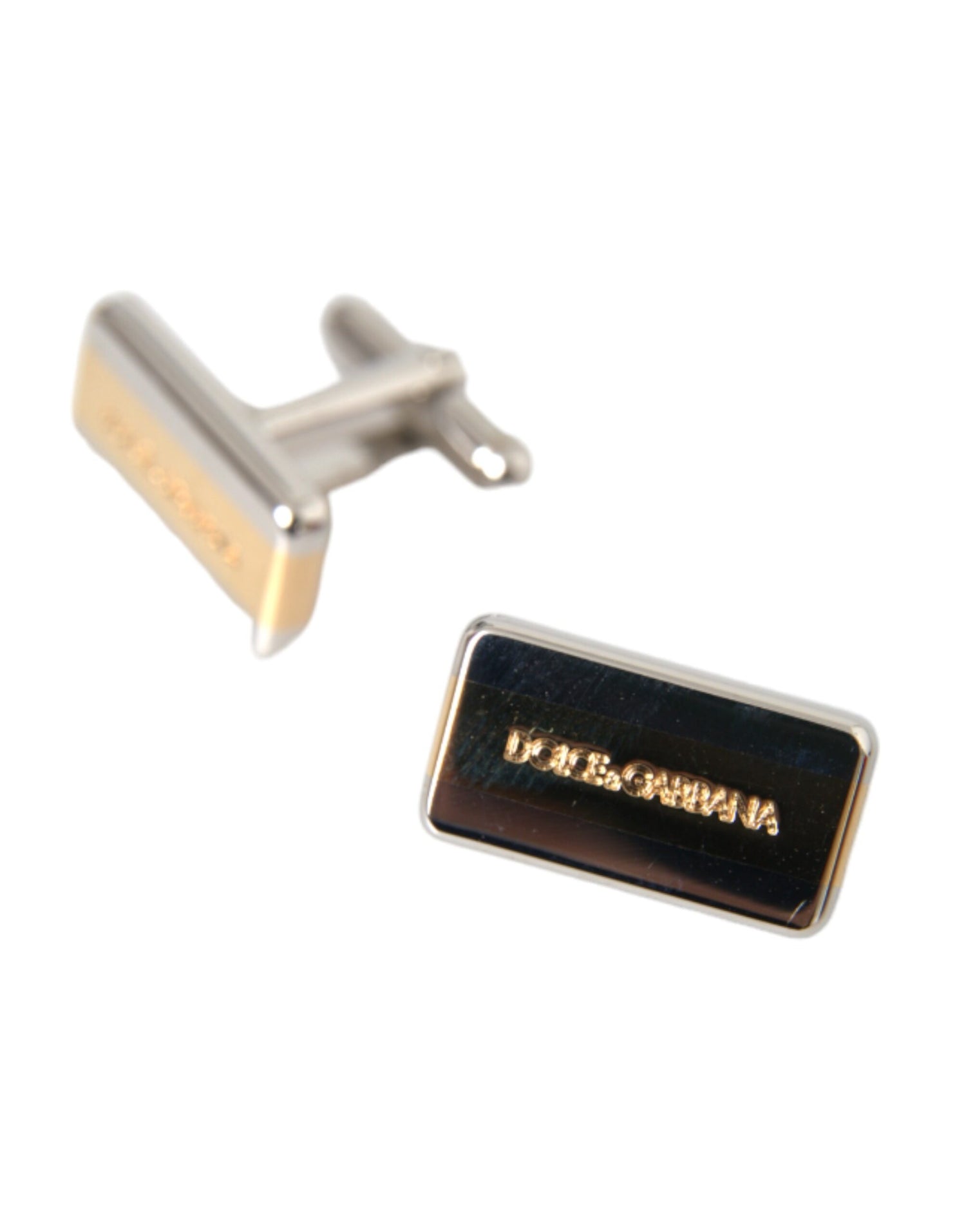 Dolce &amp; Gabbana Silver Gold Plated Brass DG Logo Pin Cufflinks