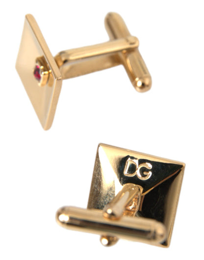 Dolce &amp; Gabbana Gold Plated Brass Crystal Square Pin Cufflinks