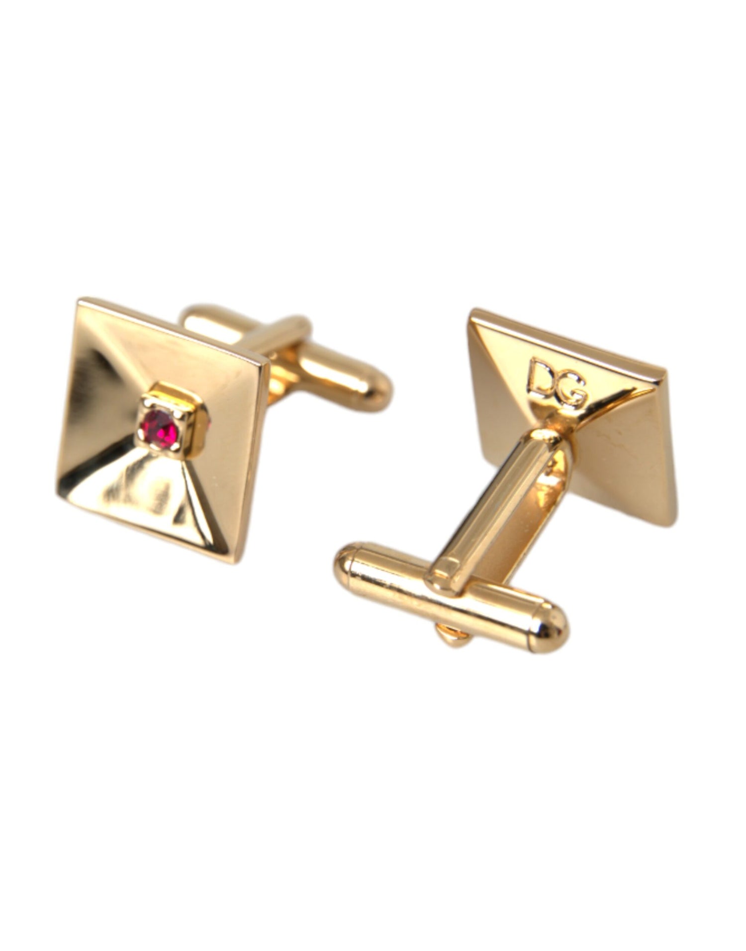 Dolce &amp; Gabbana Gold Plated Brass Crystal Square Pin Cufflinks