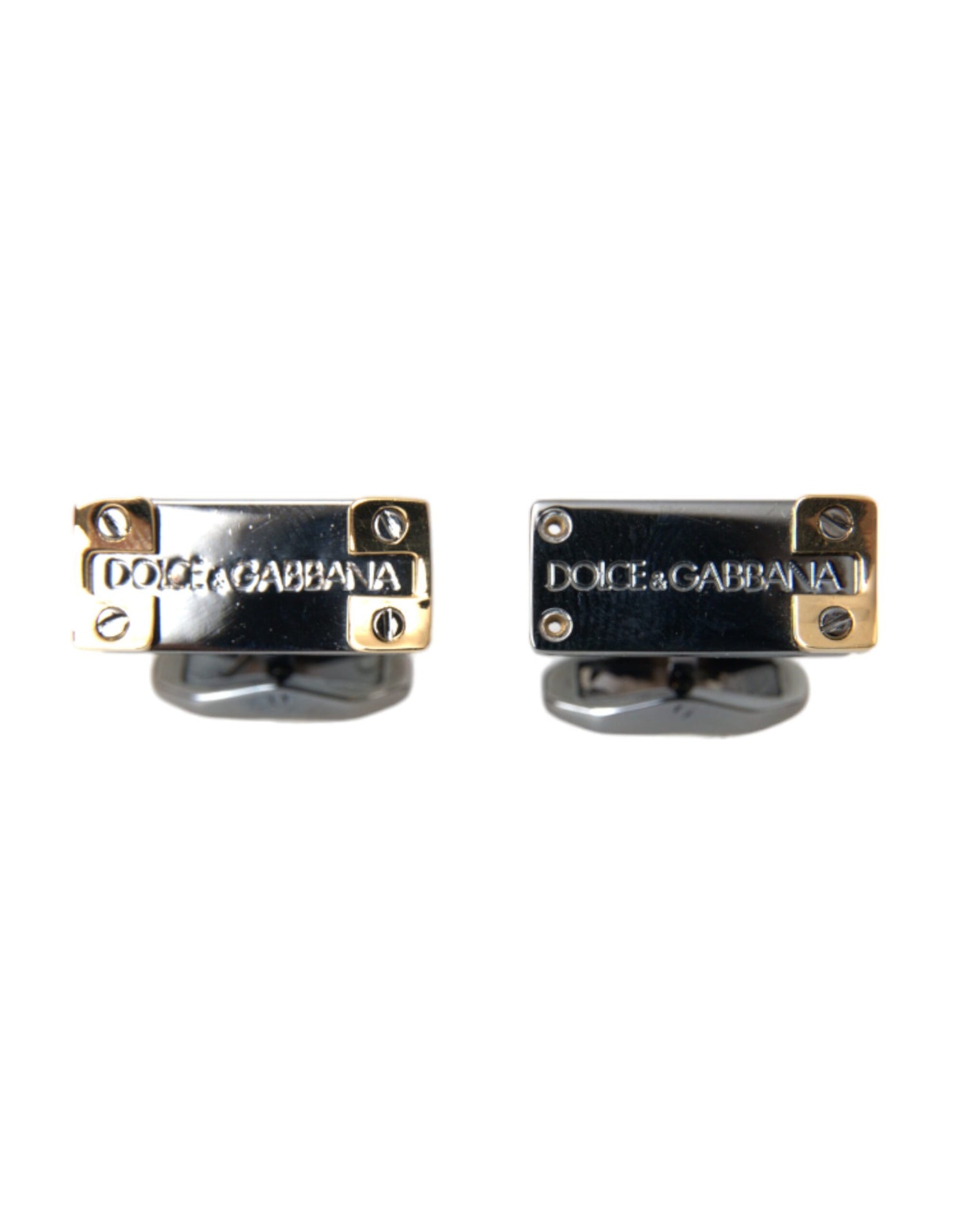 Dolce &amp; Gabbana Silver Gold Plated Brass DG Logo Pin Cufflinks