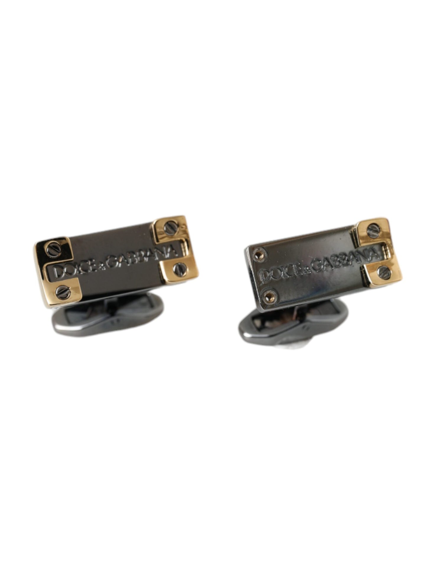 Dolce &amp; Gabbana Silver Gold Plated Brass DG Logo Pin Cufflinks