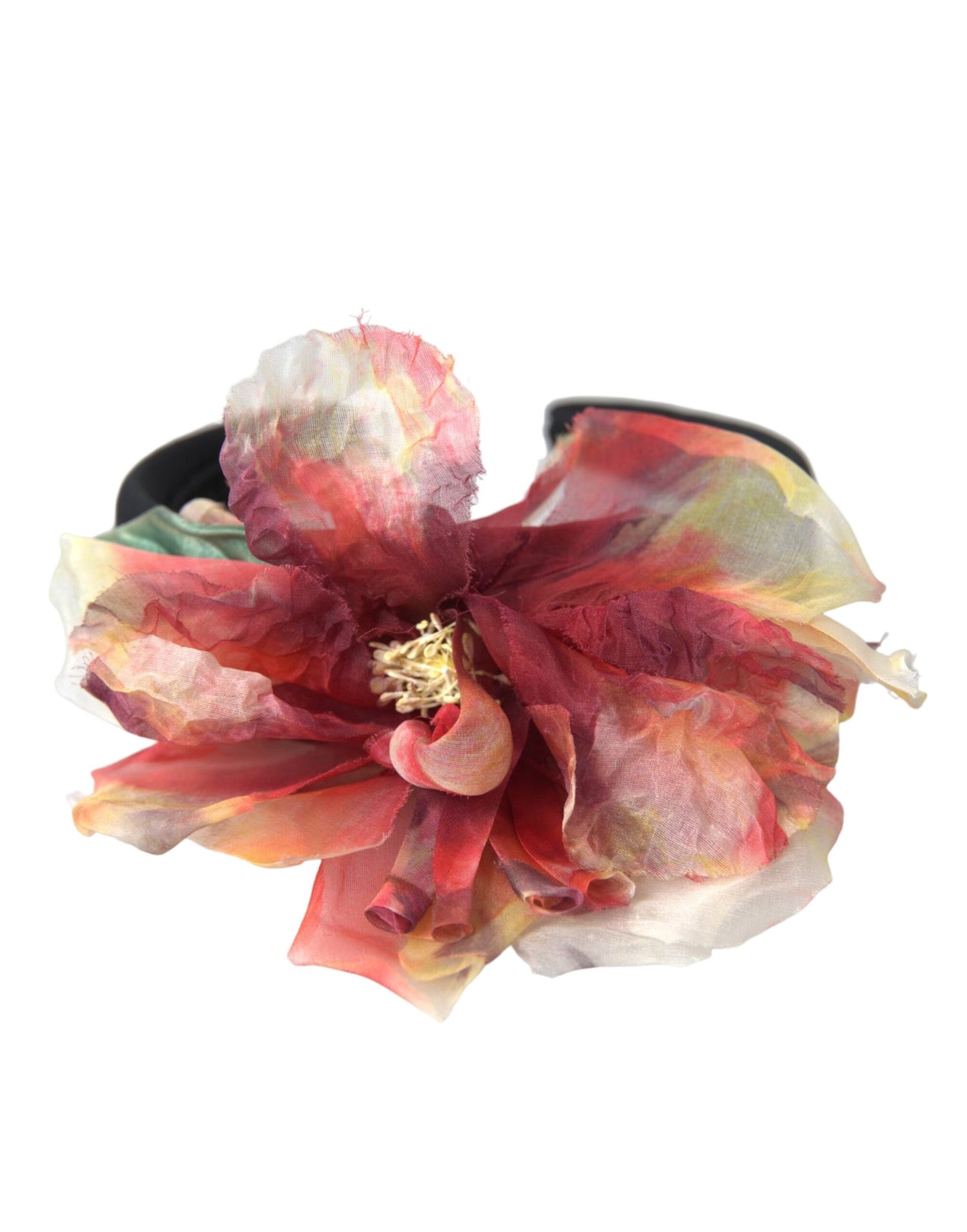 Dolce &amp; Gabbana Rose Pink Silk Floral Black Tiara Women Hairband Diadem