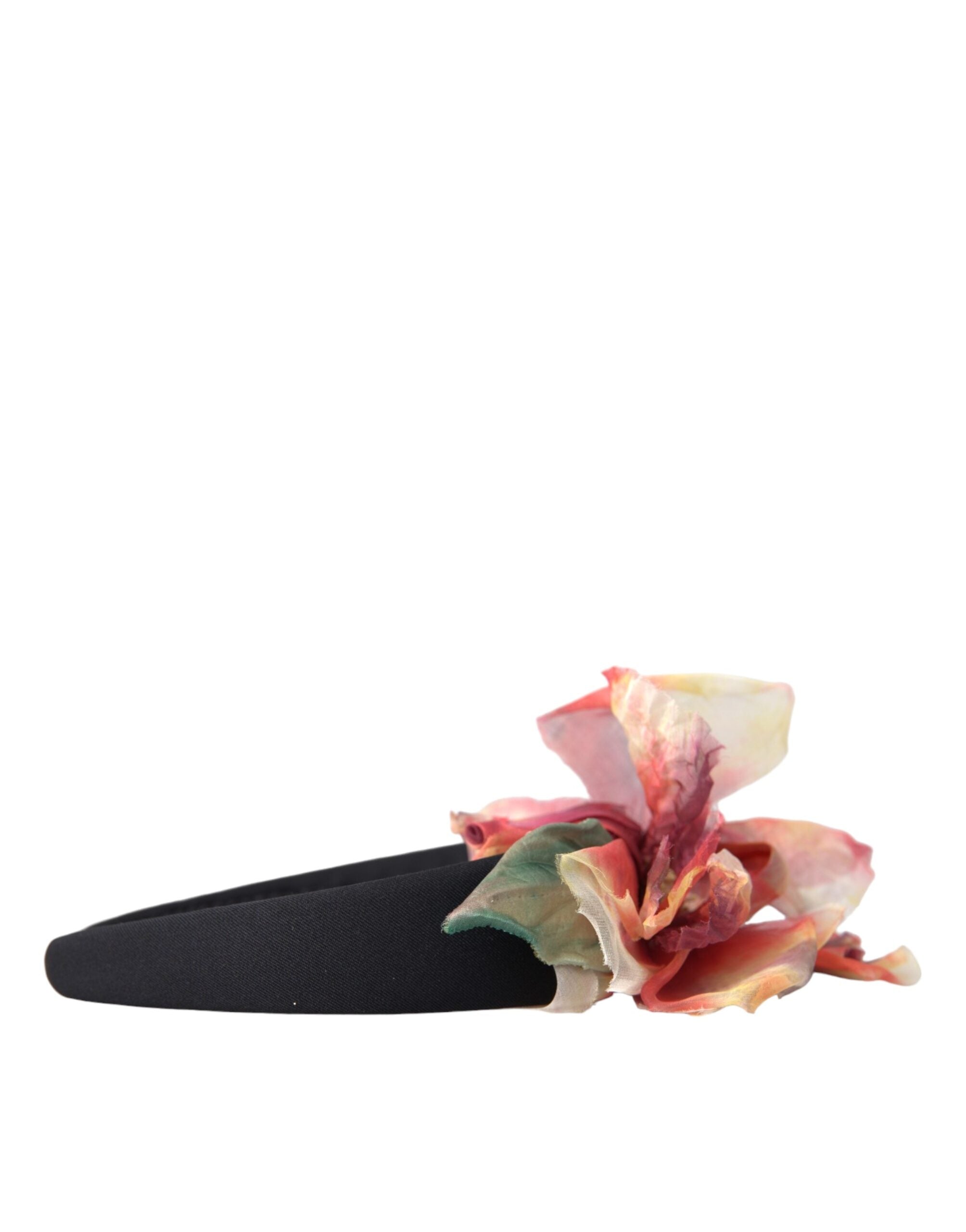 Dolce &amp; Gabbana Rose Pink Silk Floral Black Tiara Women Hairband Diadem