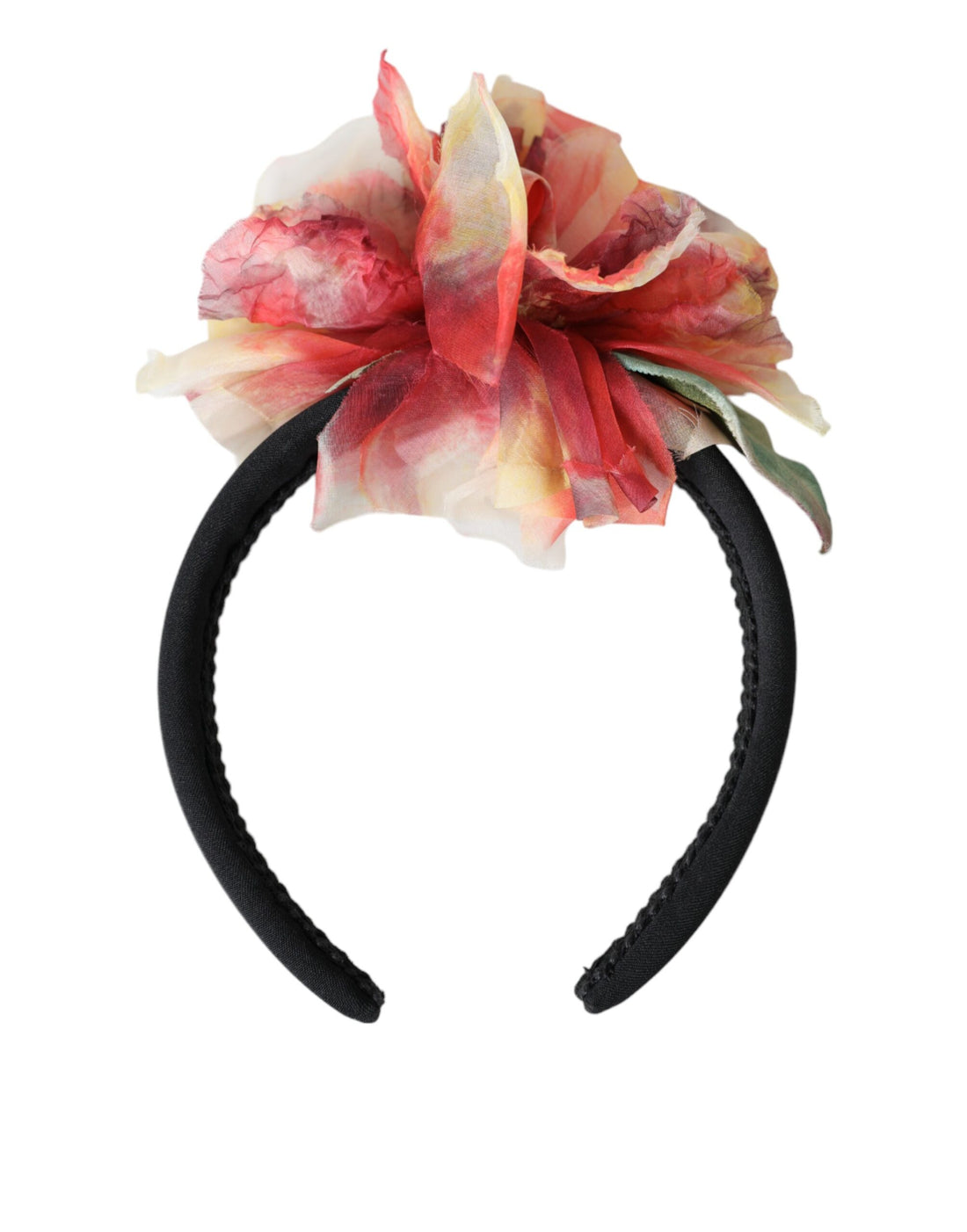 Dolce &amp; Gabbana Rose Pink Silk Floral Black Tiara Women Hairband Diadem