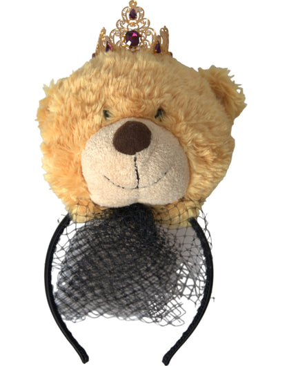 Dolce &amp; Gabbana Brown Teddy Bear Gold Crystal Crown Hair Band Diadem