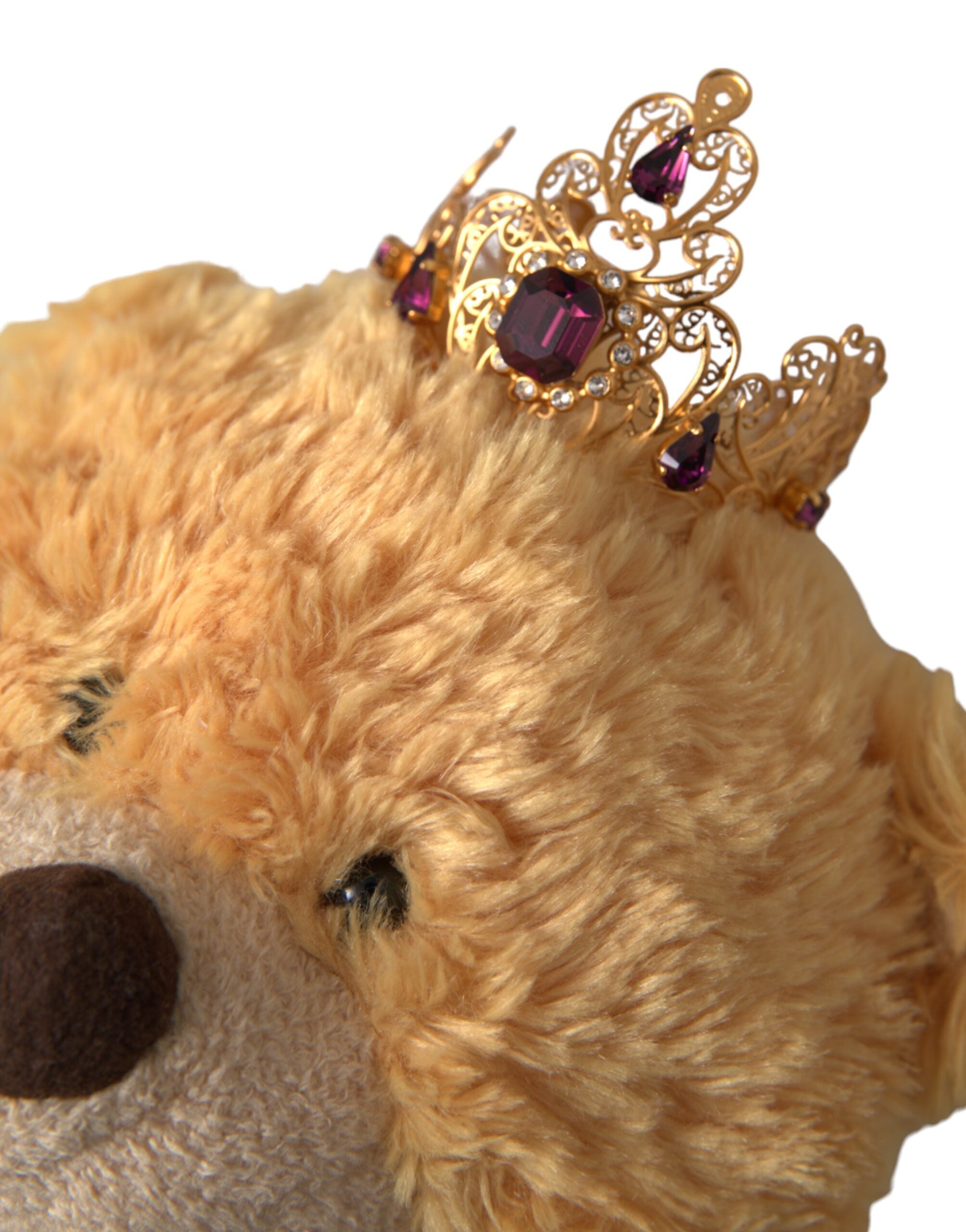 Dolce &amp; Gabbana Brown Teddy Bear Gold Crystal Crown Hair Band Diadem