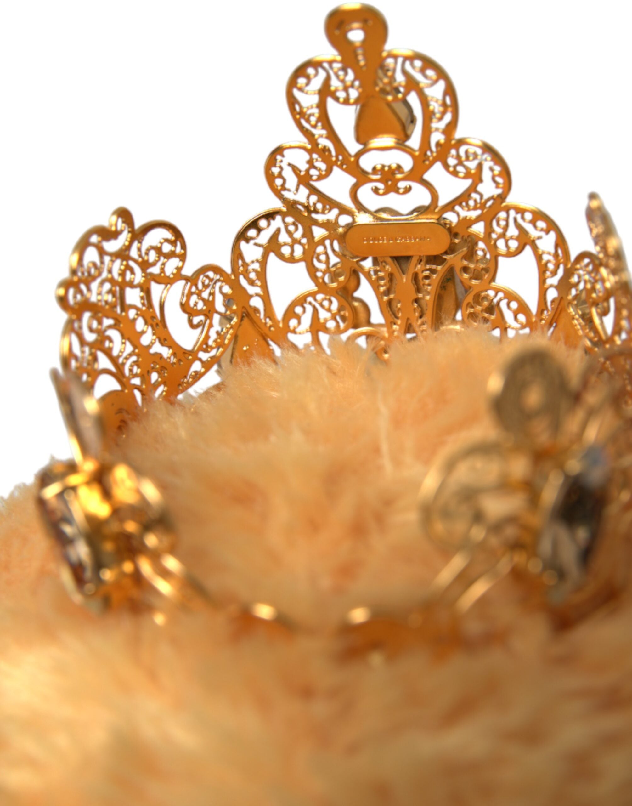 Dolce &amp; Gabbana Brown Teddy Bear Gold Crystal Crown Hair Band Diadem