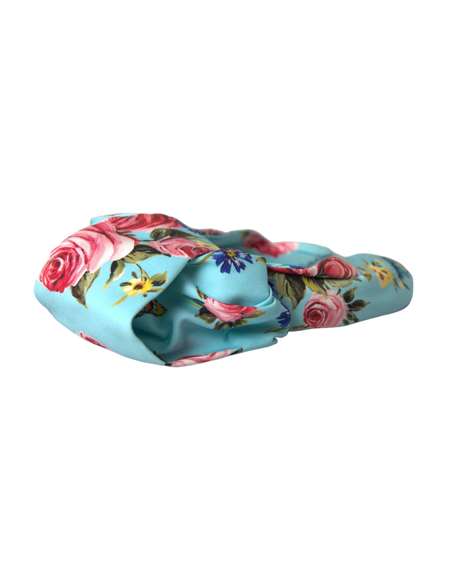 Dolce &amp; Gabbana Turquoise Floral Applique Silk Women Headband Diadem