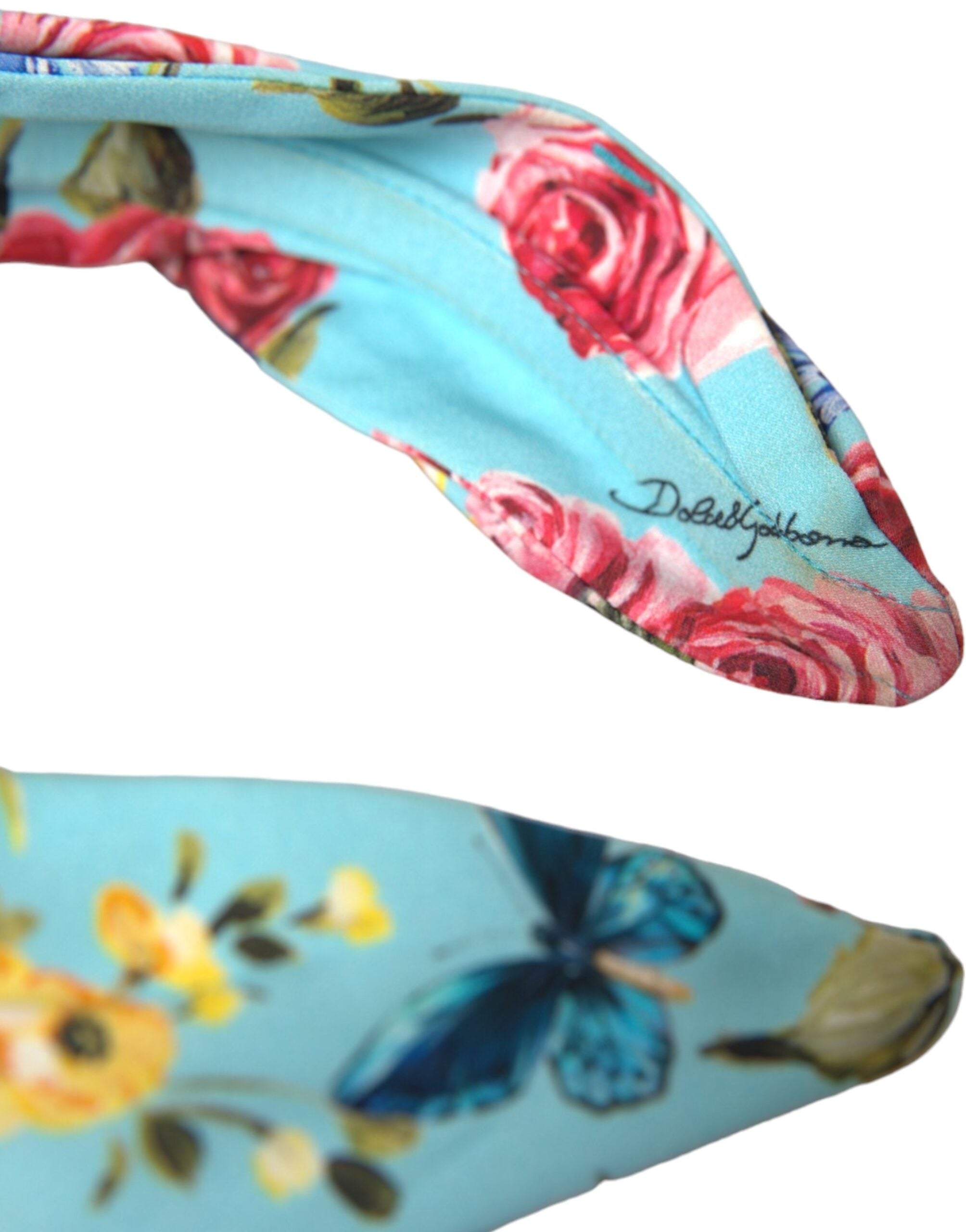 Dolce &amp; Gabbana Turquoise Floral Applique Silk Women Headband Diadem