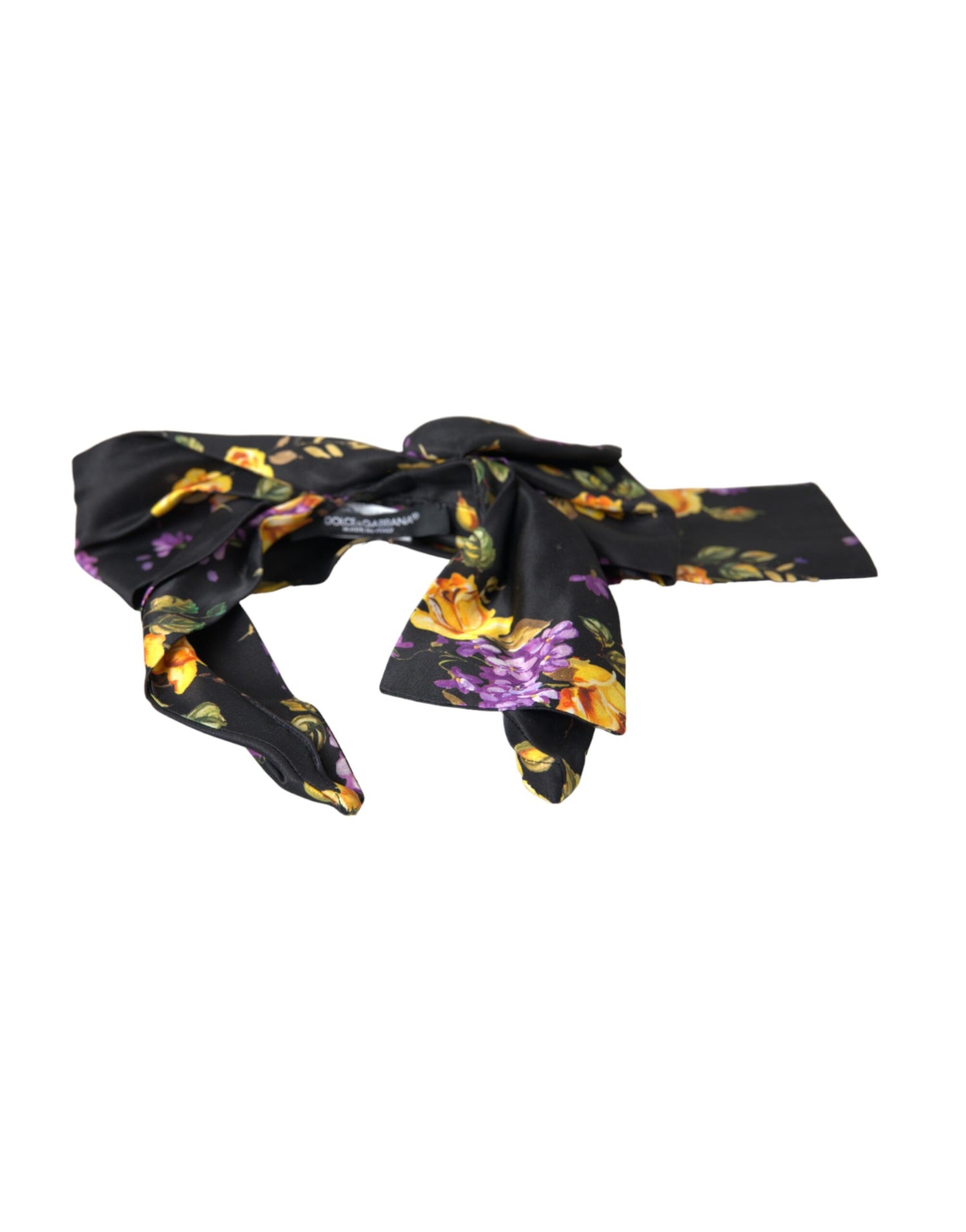 Dolce &amp; Gabbana Black Floral Applique Silk Women Headband Diadem