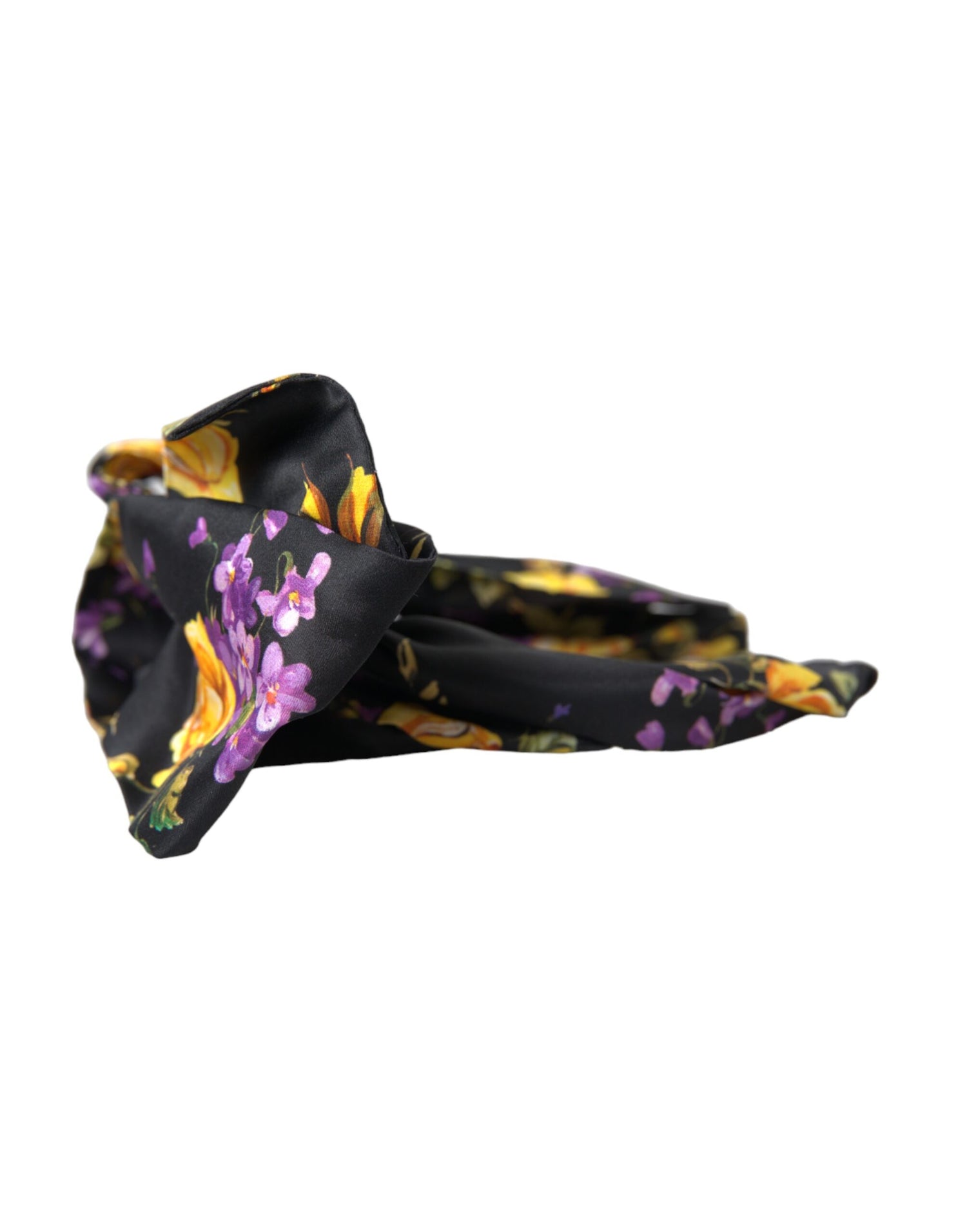 Dolce &amp; Gabbana Black Floral Applique Silk Women Headband Diadem